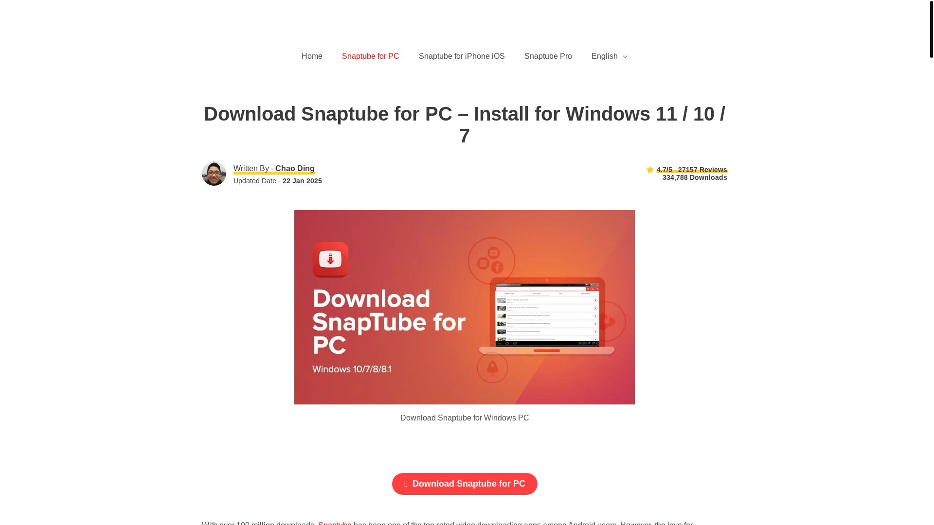 website screenshot of https://snaptubeappz.com/snaptube-for-pc/