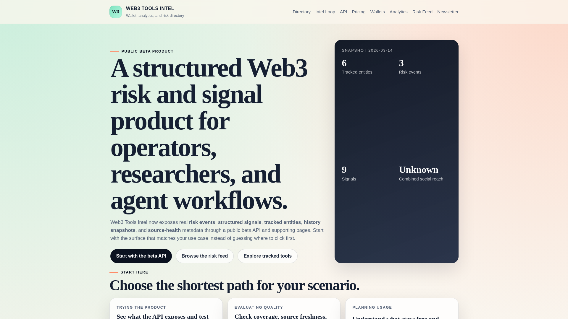 website screenshot of https://web3-tools-intel.pages.dev/