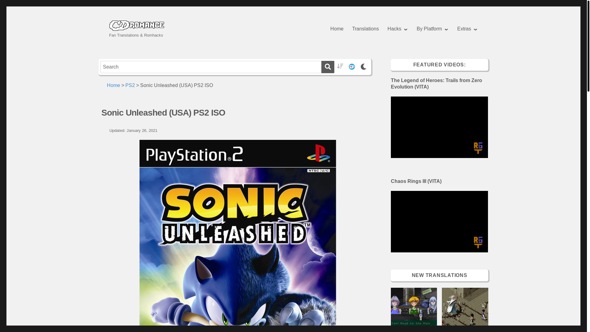 website screenshot of https://cdromance.org/ps2-iso/sonic-unleashed-usa/