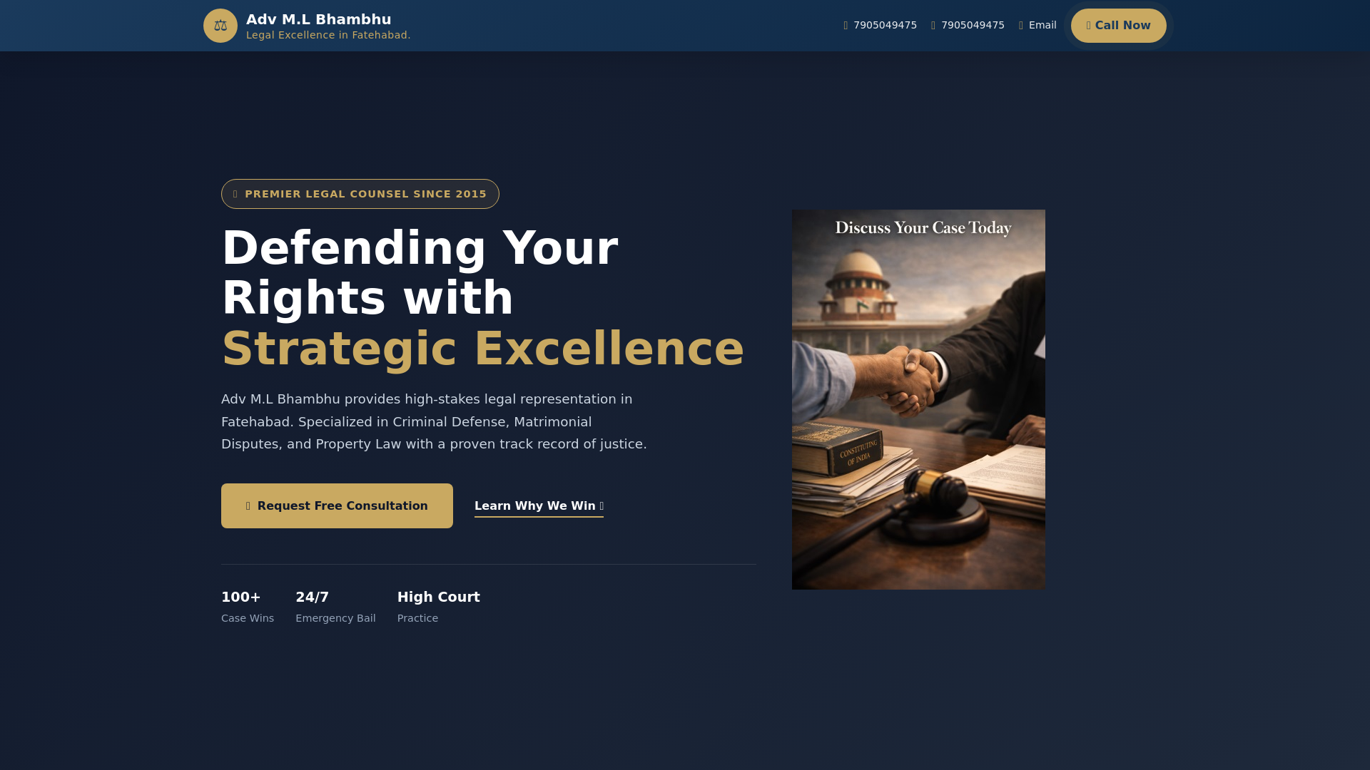 website screenshot of https://advocatemlbhambhu.co.in