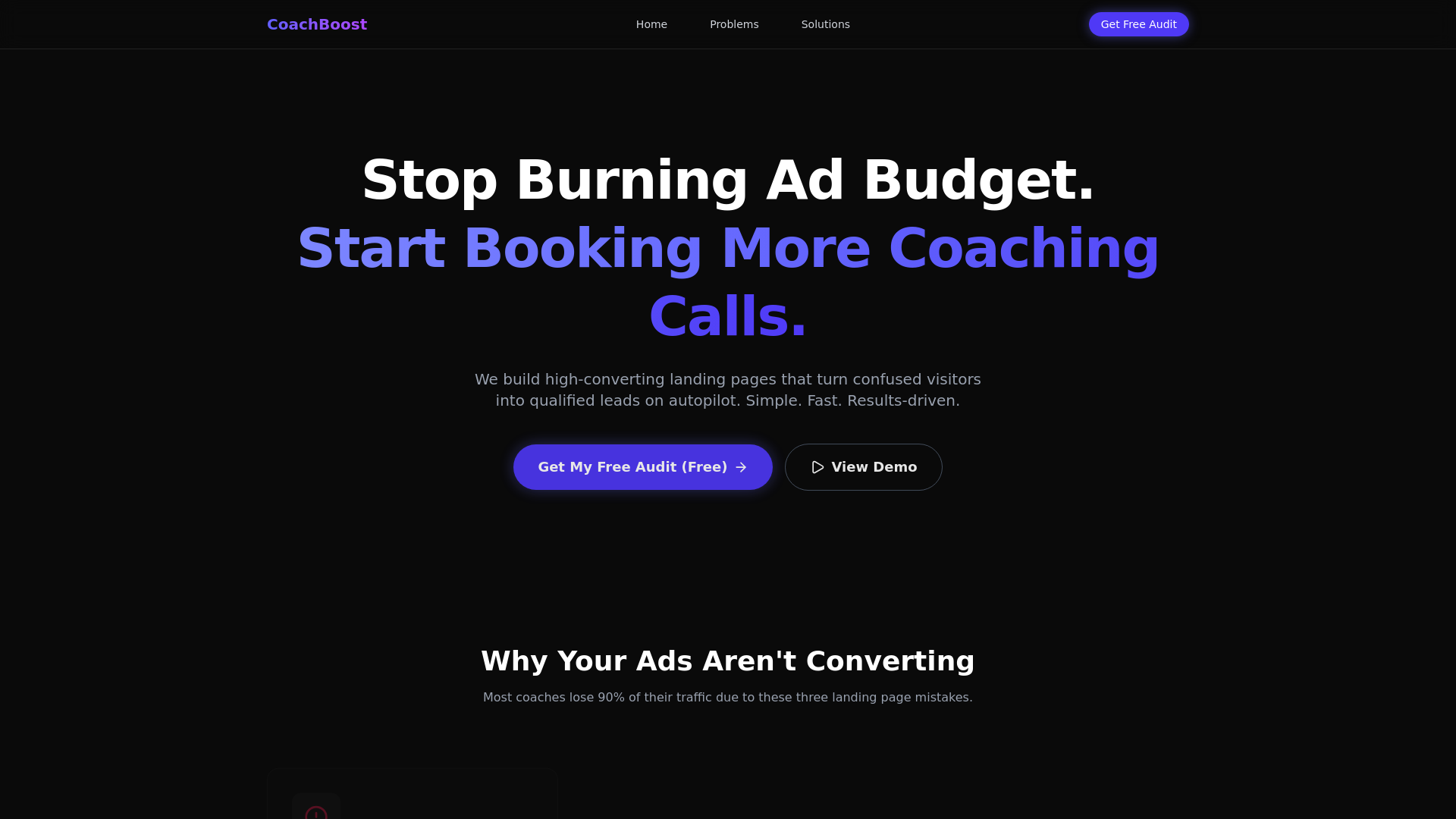 website screenshot of https://coachboost.page