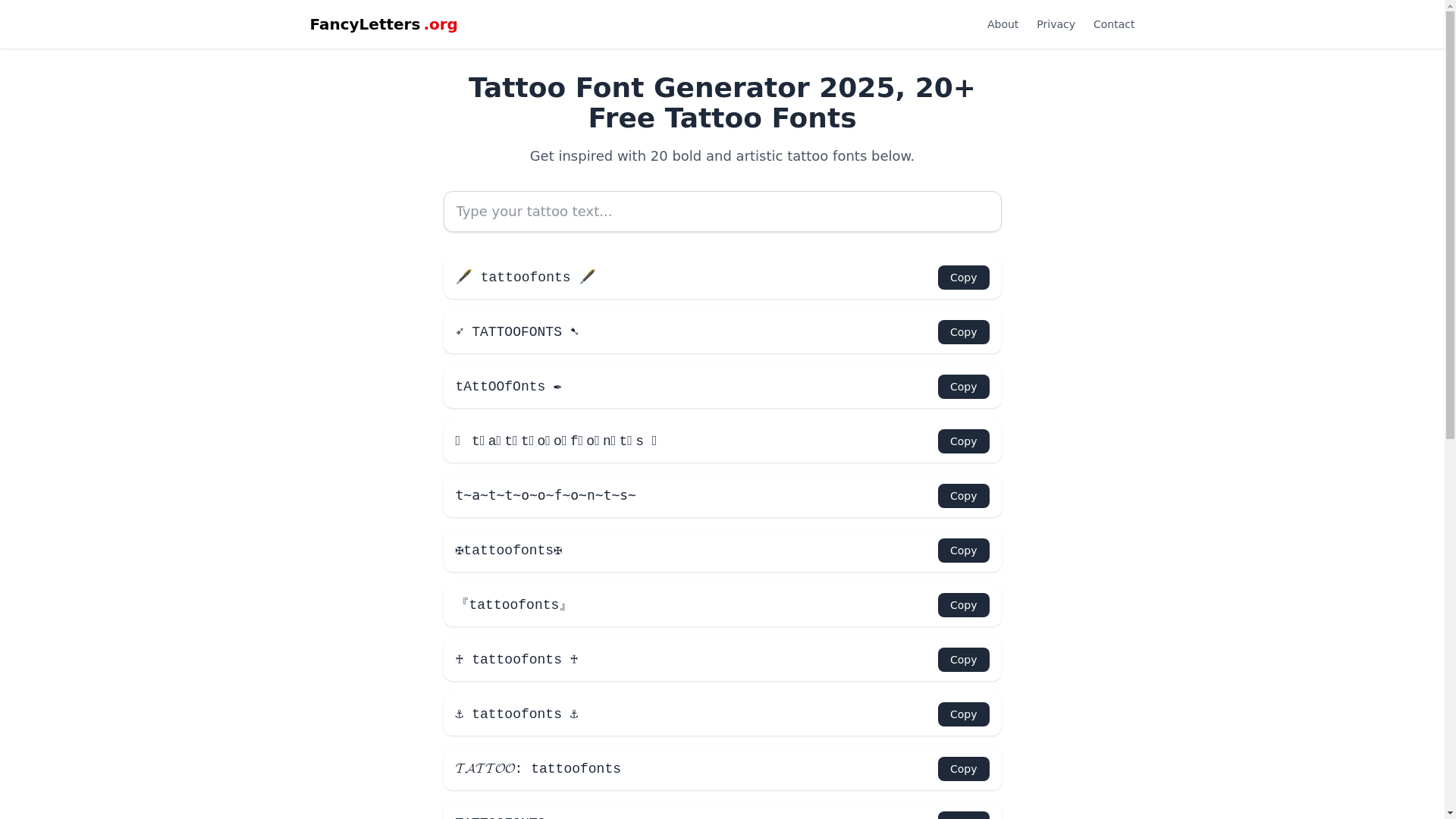 website screenshot of https://fancytattoofonts.pages.dev/