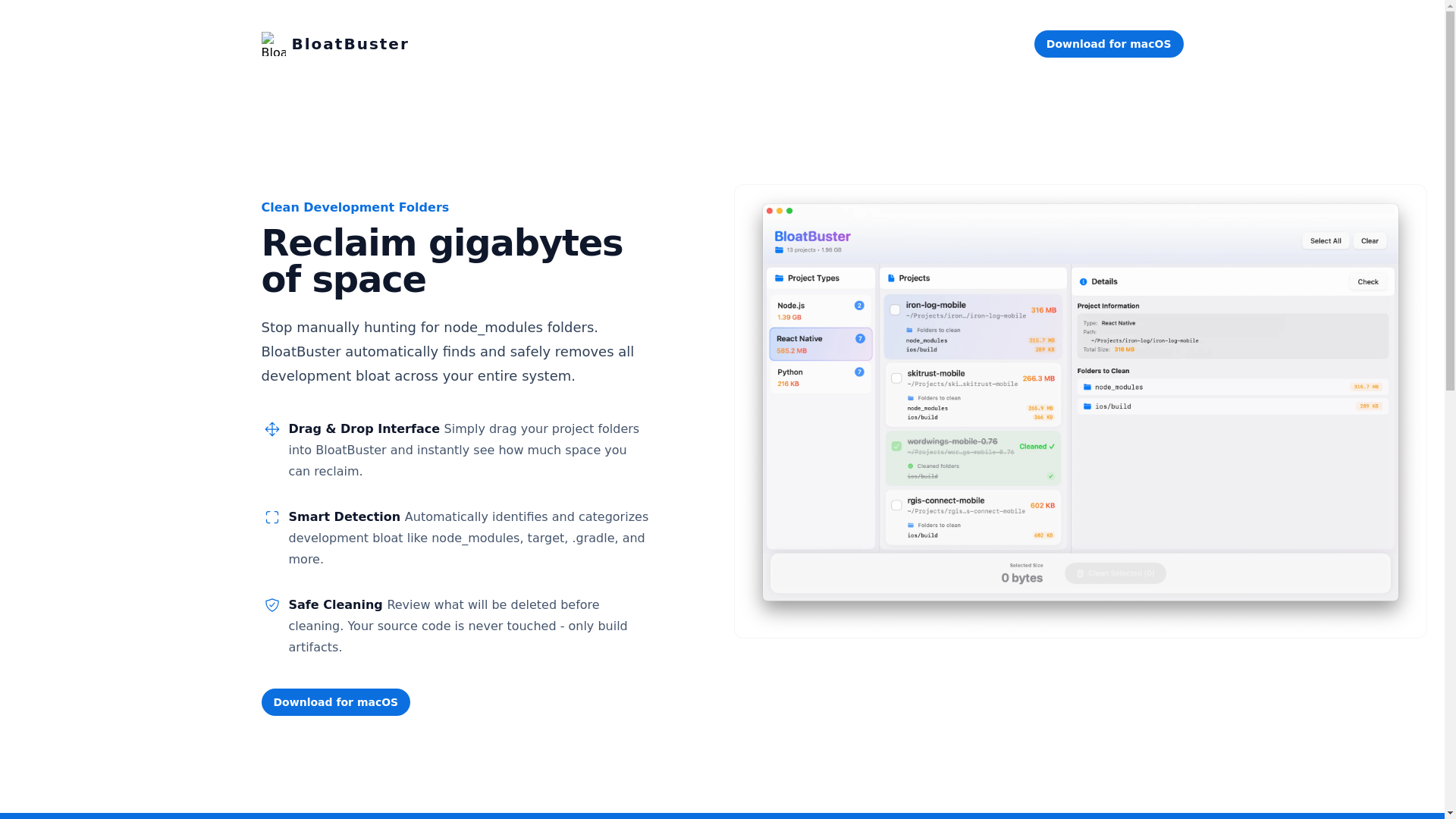 website screenshot of https://bloat-buster-website.pages.dev/
