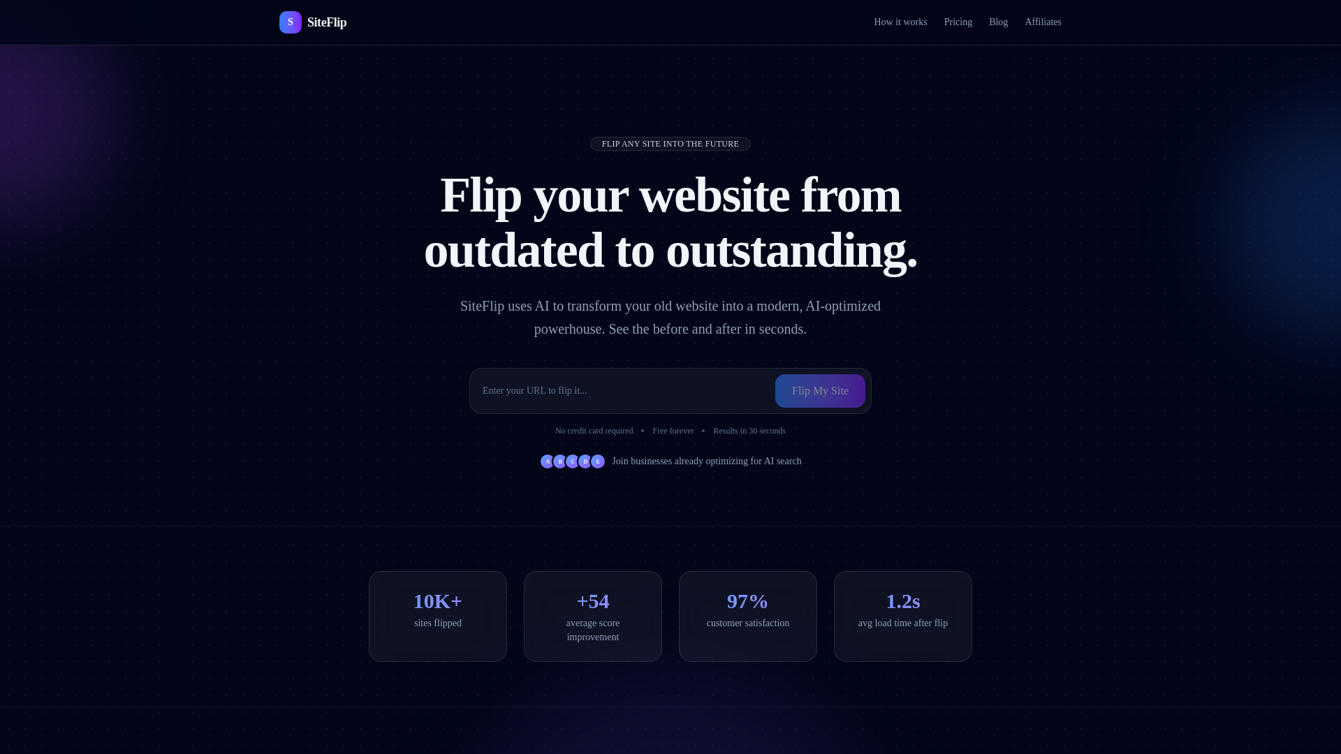 website screenshot of https://siteflip.ai/