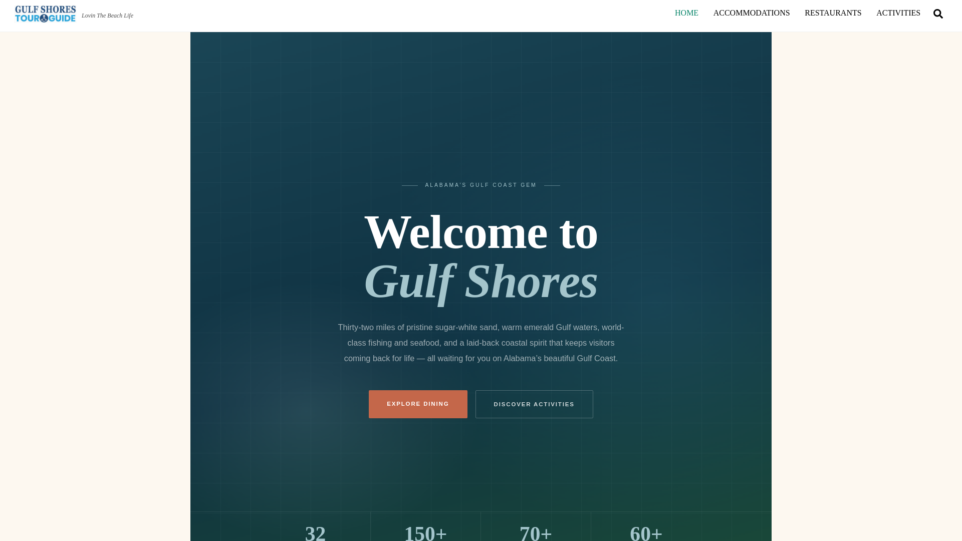 website screenshot of https://gulfshorestourguide.com