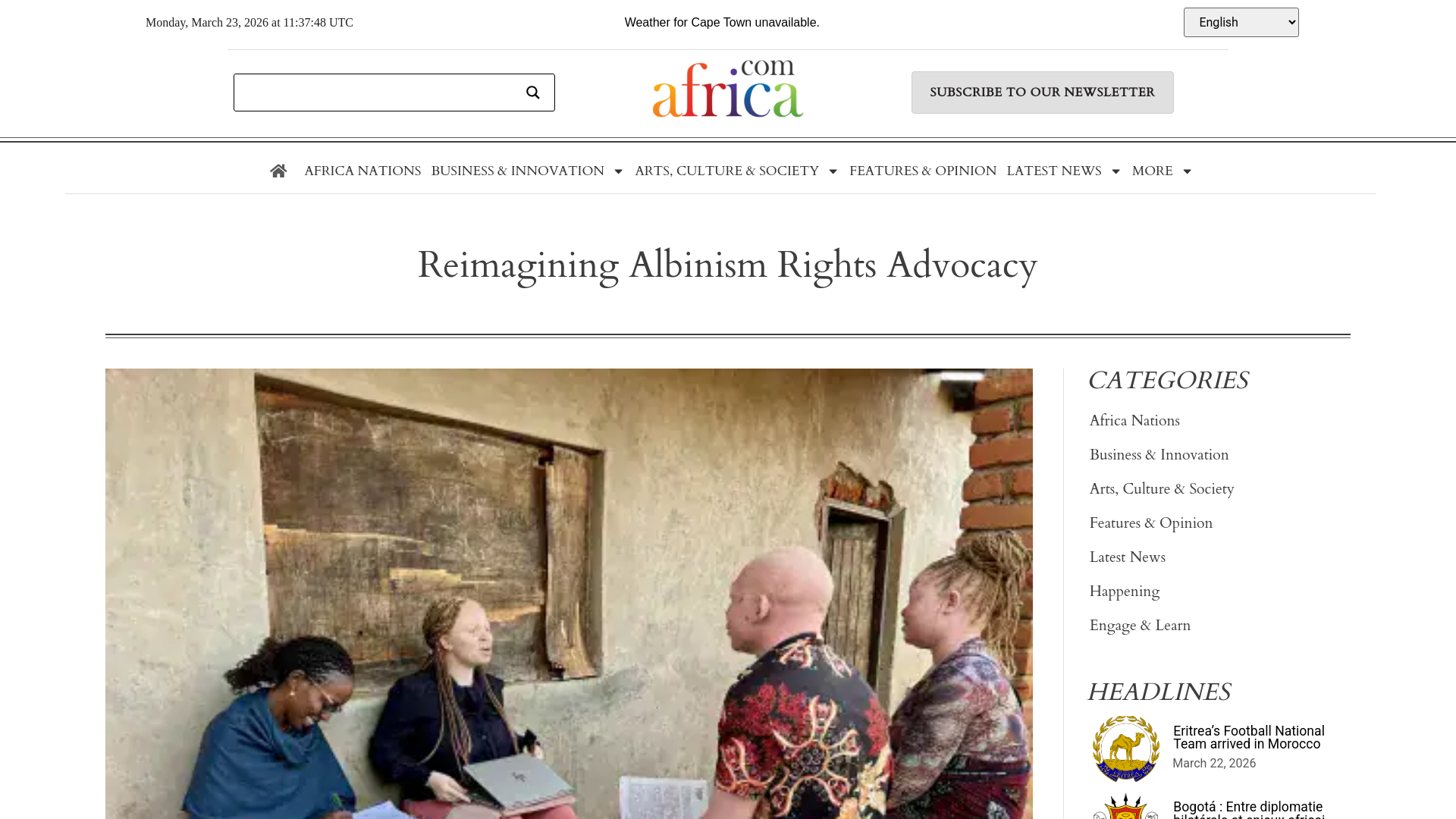 website screenshot of https://africa.com/reimagining-albinism-rights-advocacy/