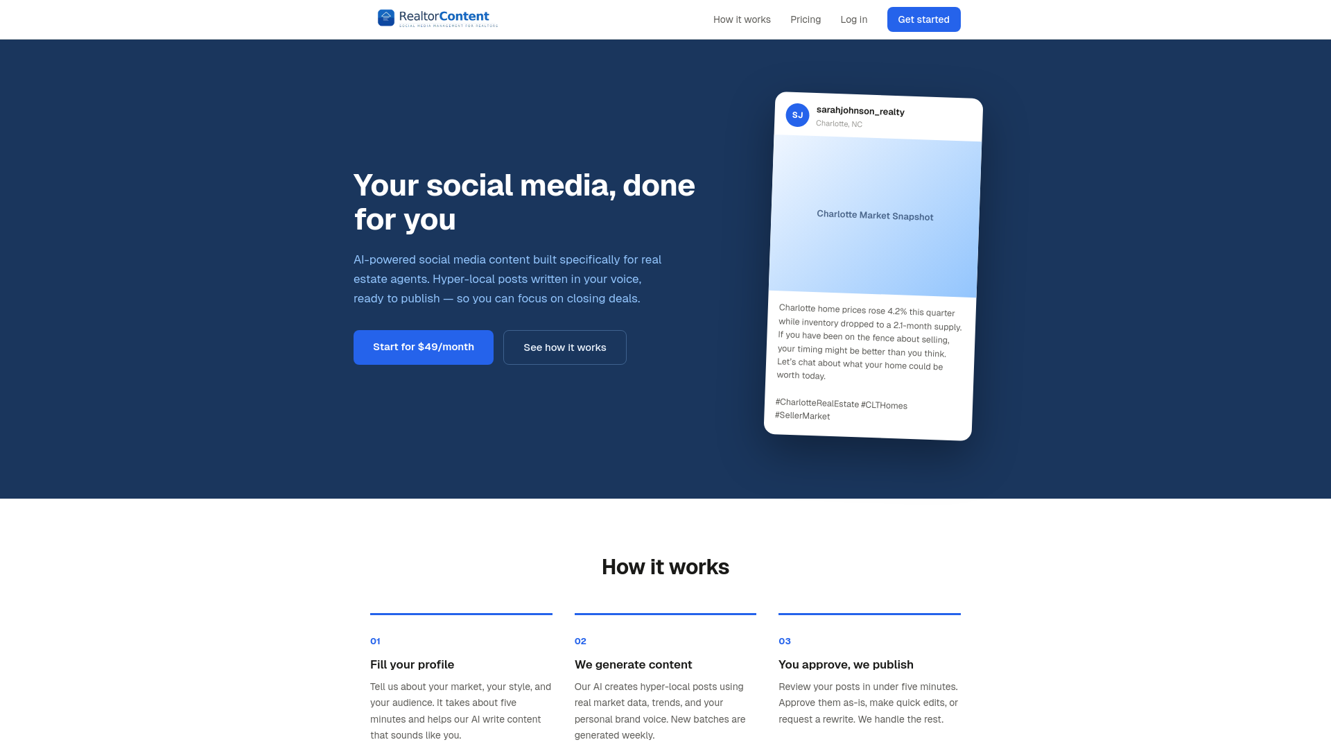 website screenshot of https://therealtorcontent.com