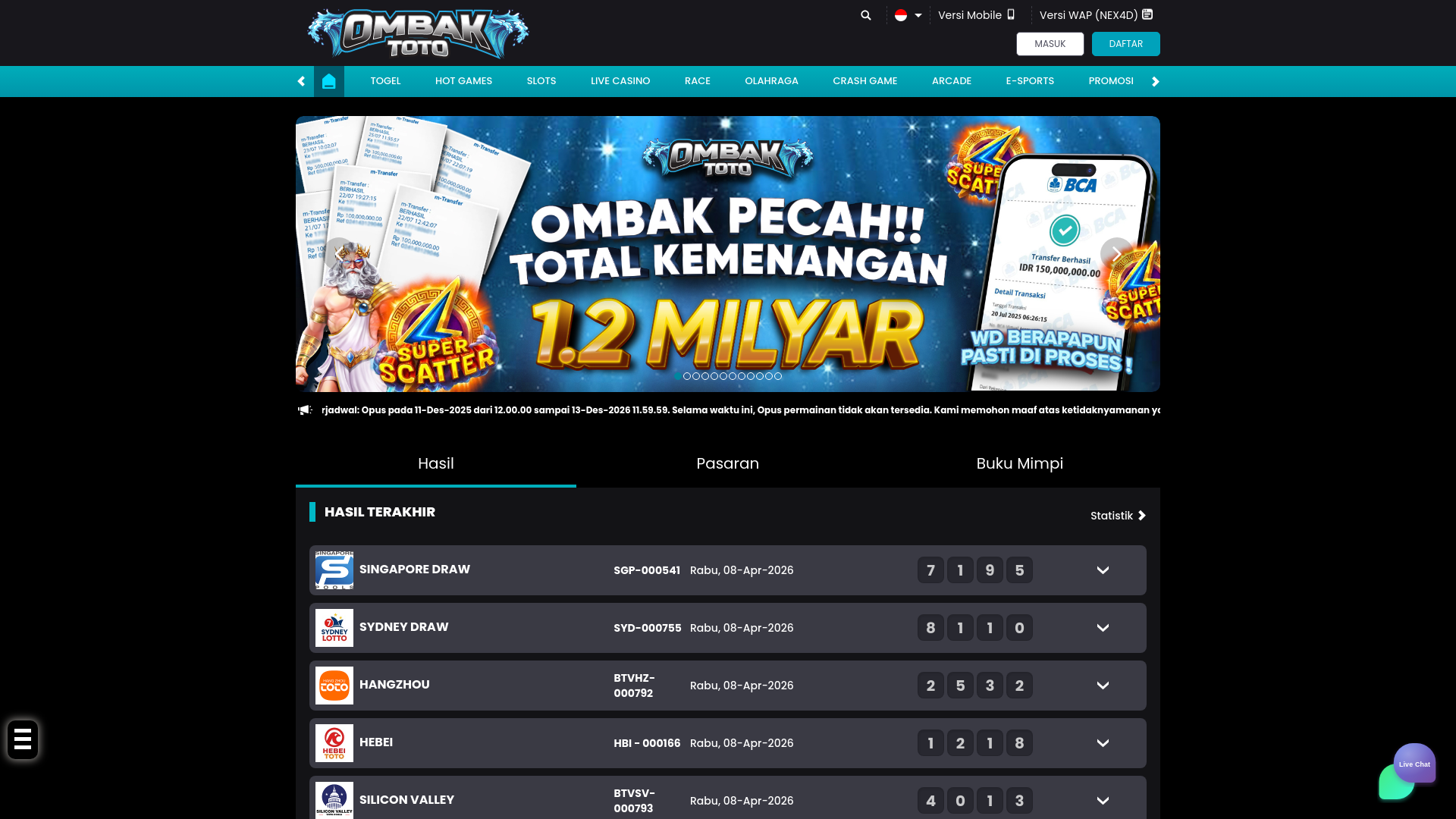 website screenshot of https://ombaktoto41.store/