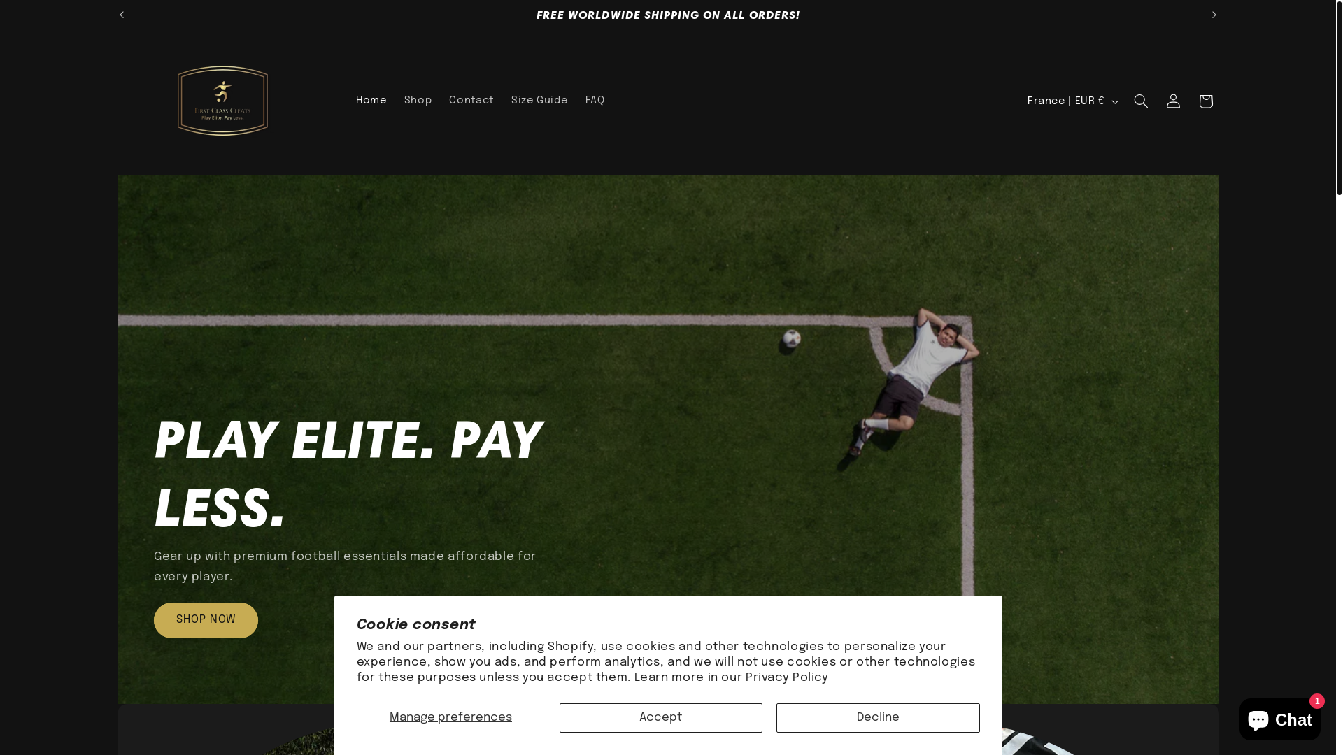 website screenshot of https://firstclasscleats.com/