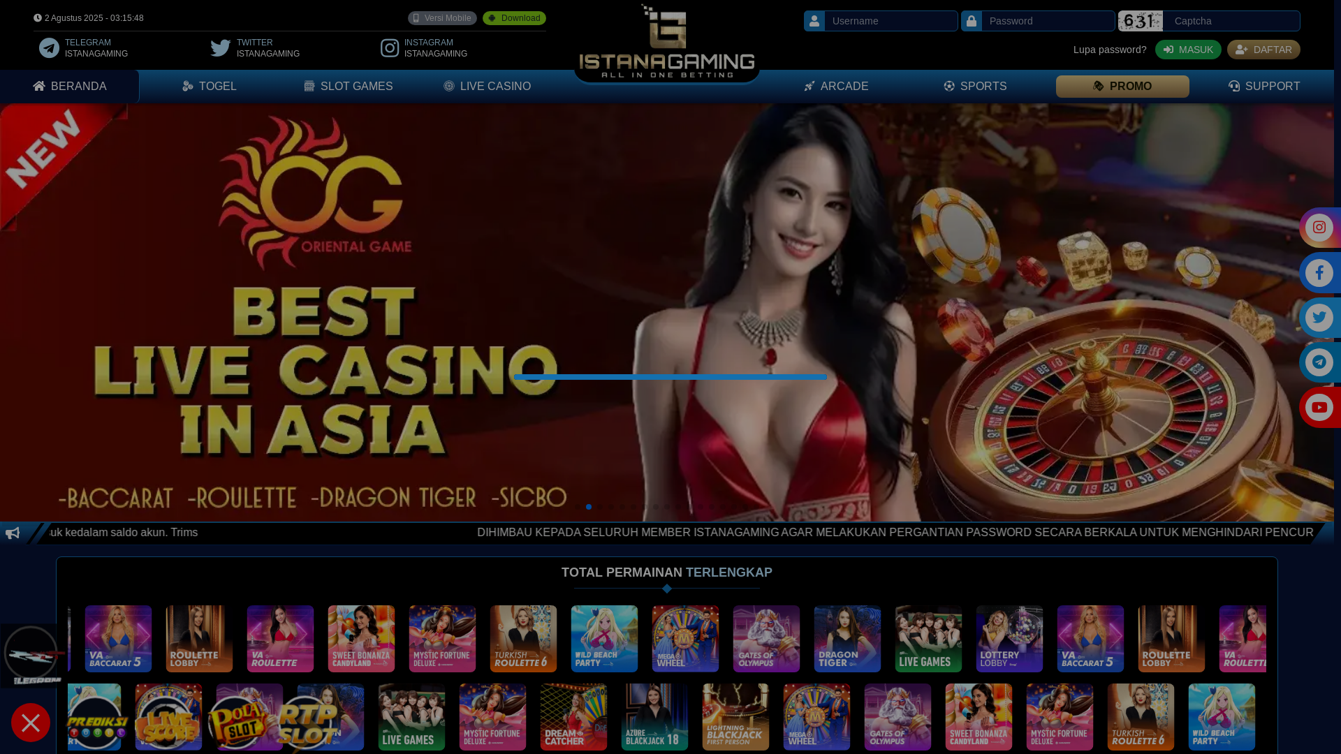 website screenshot of https://istanagaming.support/