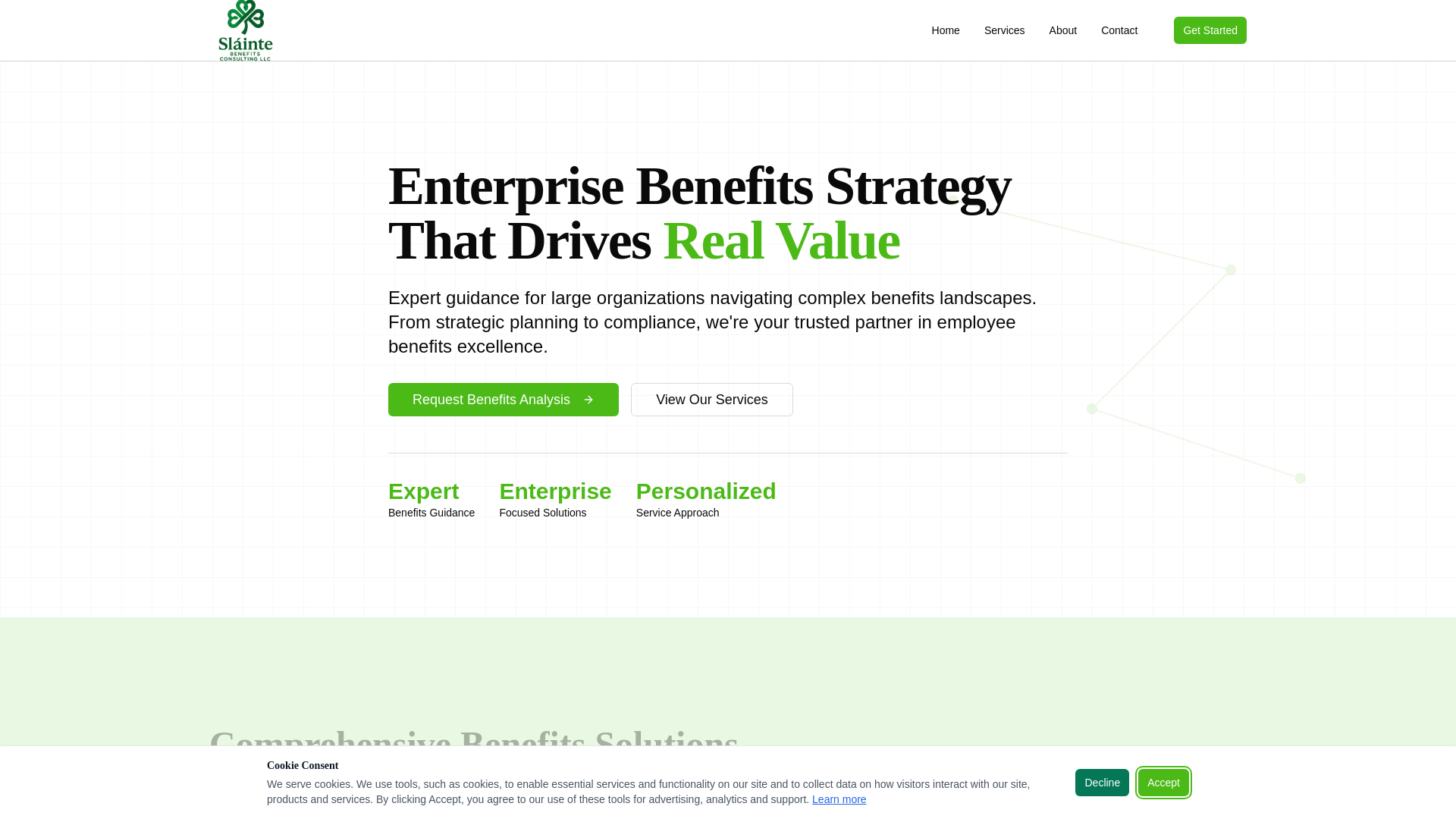 website screenshot of https://slaintebenefits.com
