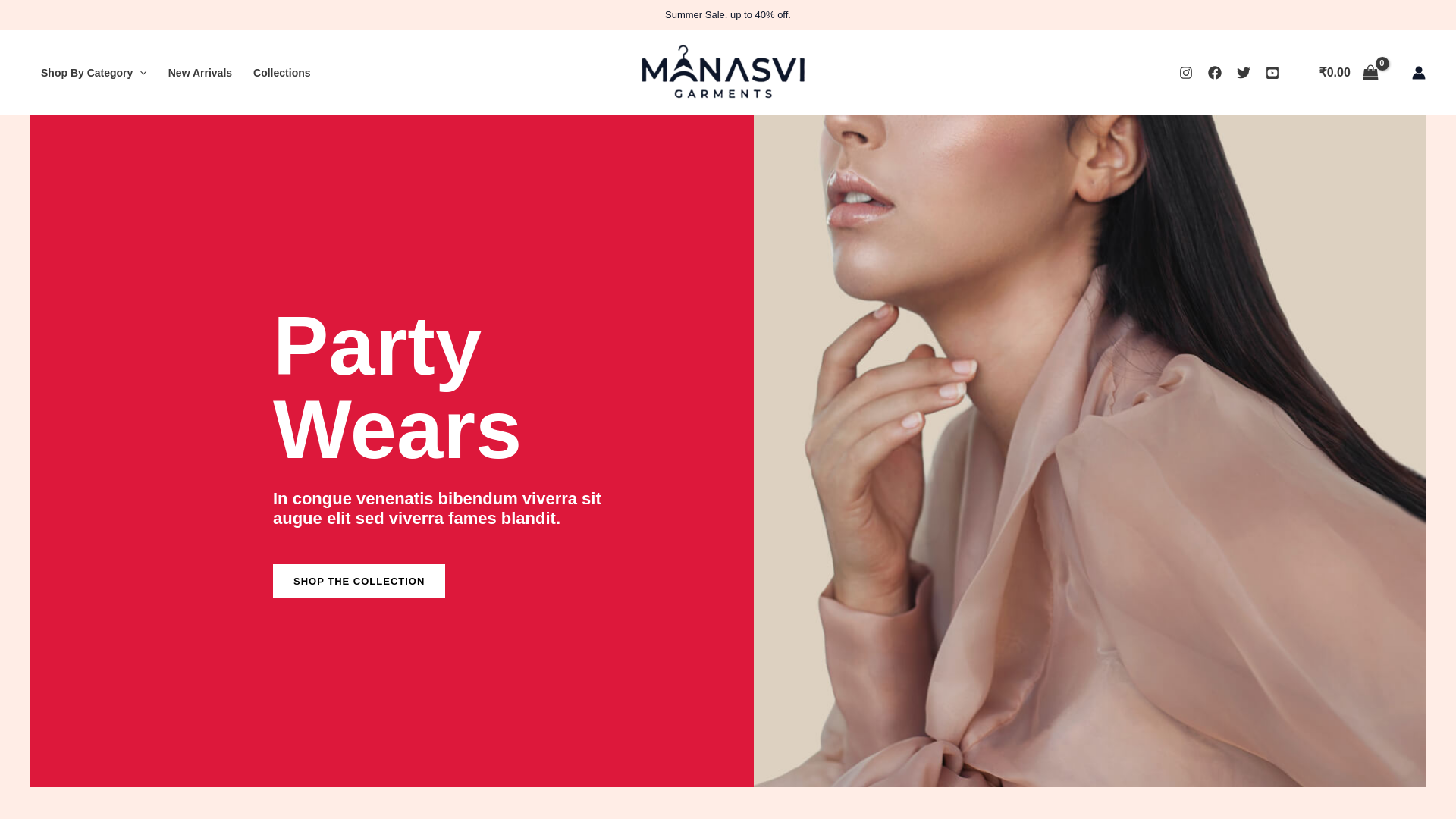 website screenshot of https://manasvigarments.in
