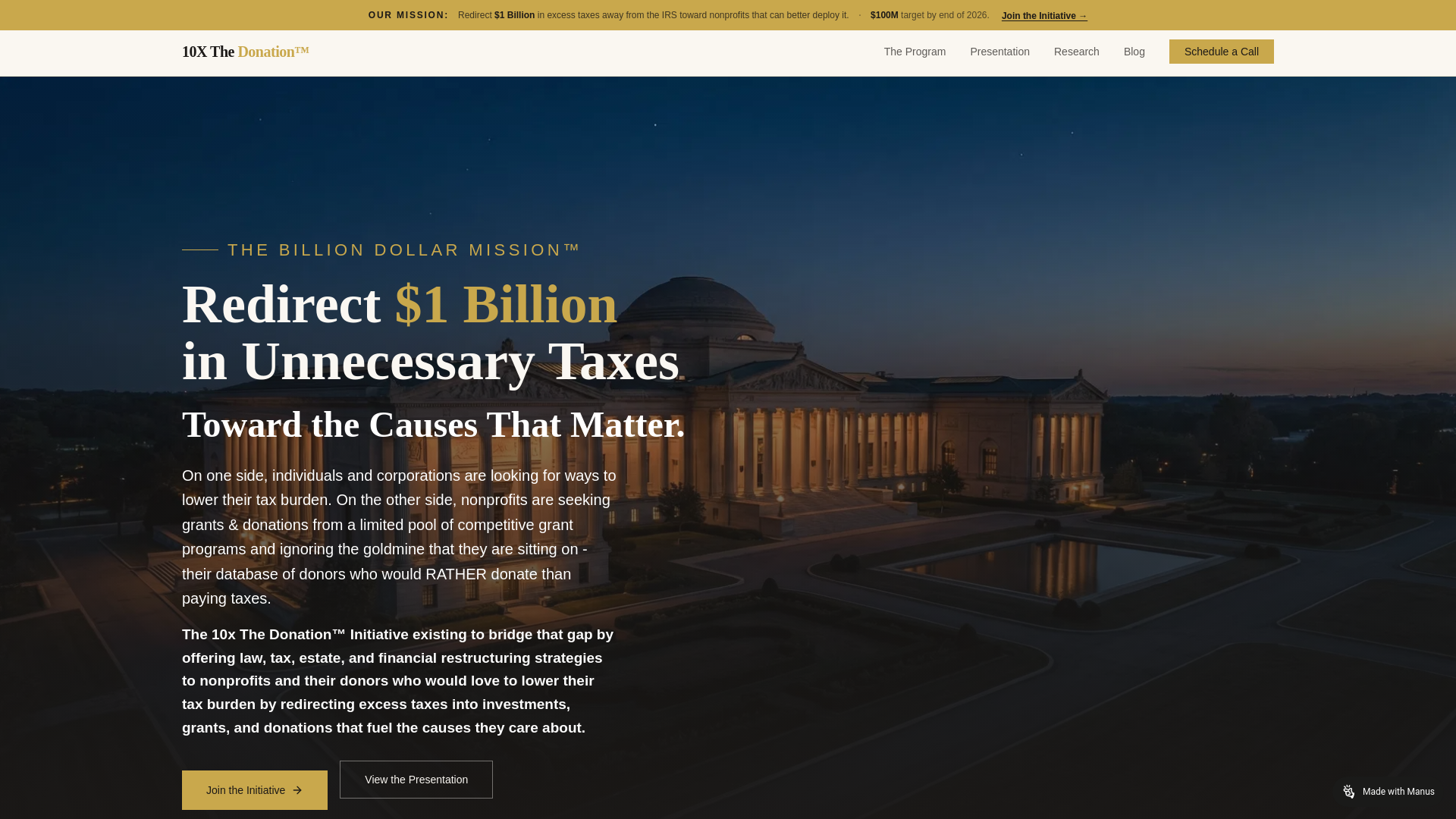 website screenshot of https://10xthedonation.com/