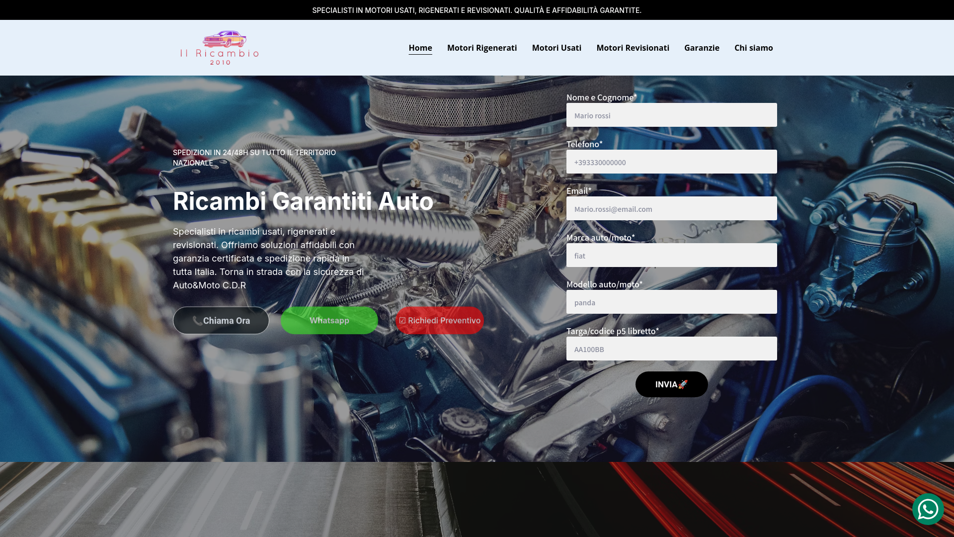 website screenshot of https://ilricambiocdr.shop/