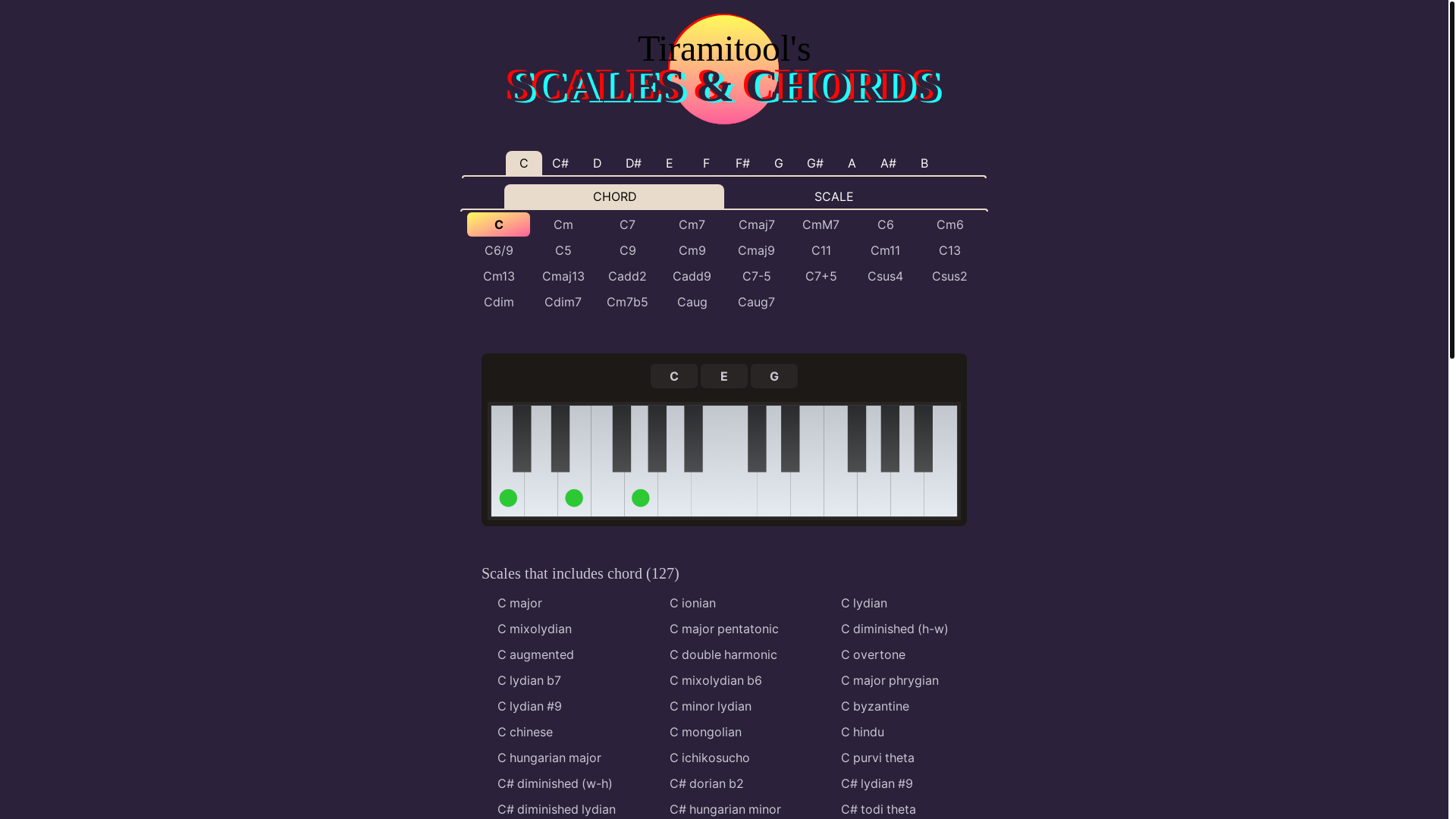 website screenshot of https://chord-and-scales.pages.dev/