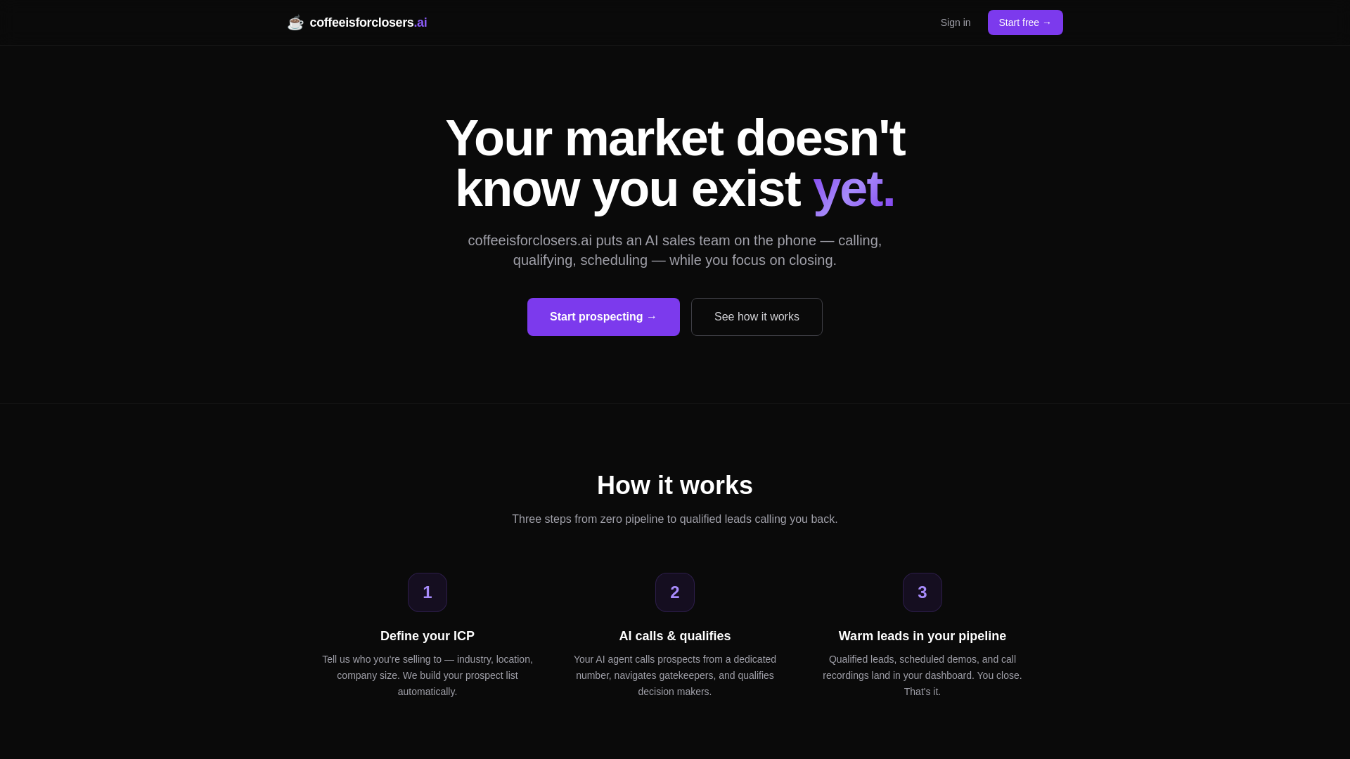 website screenshot of https://coffeeisforclosers.ai/