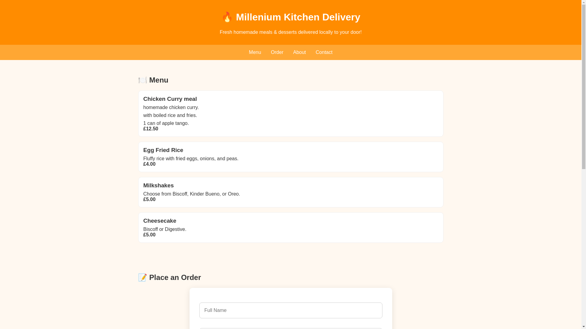 website screenshot of https://milleniumkitchen.shop/