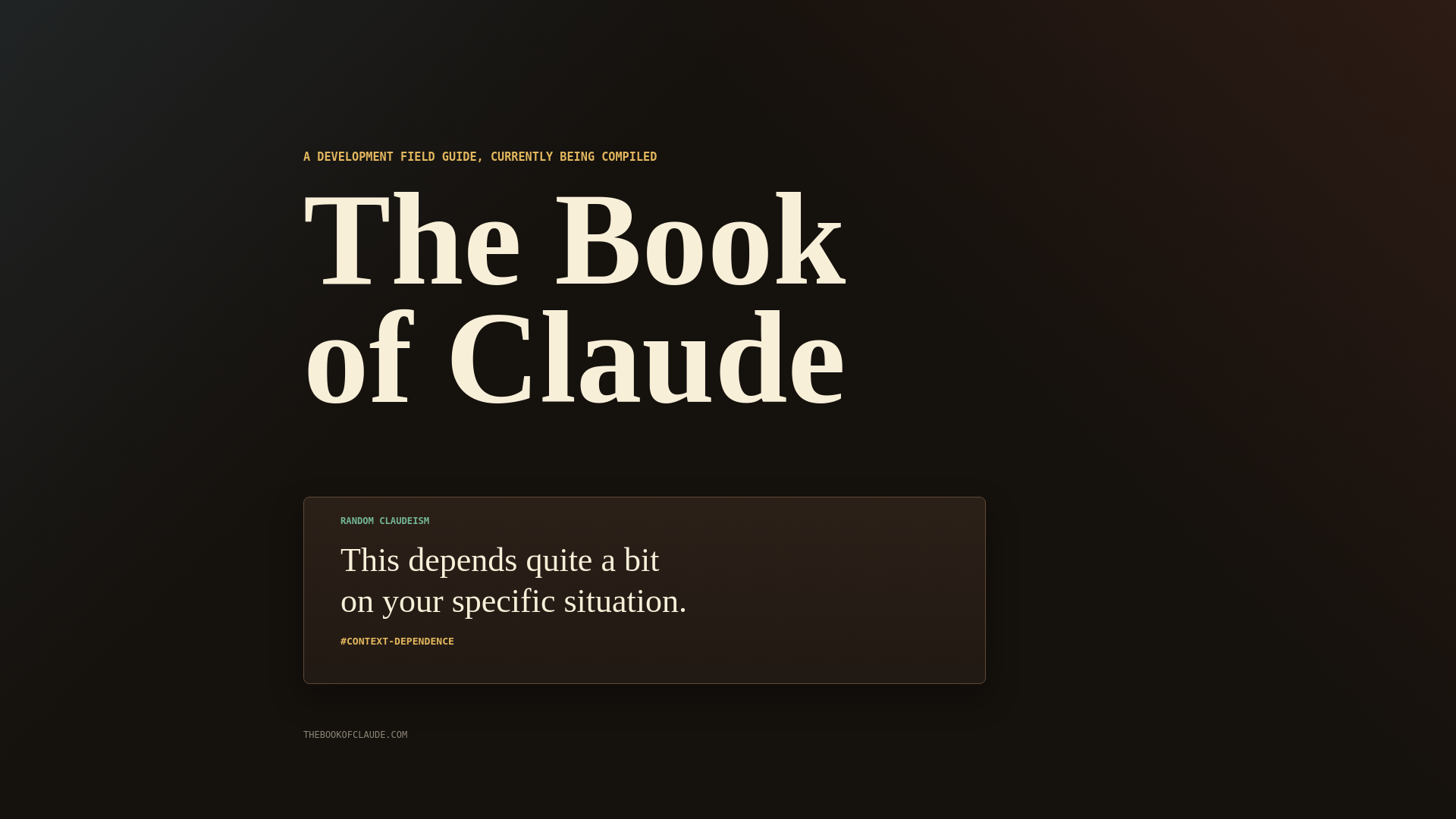 website screenshot of https://thebookofclaude.com/