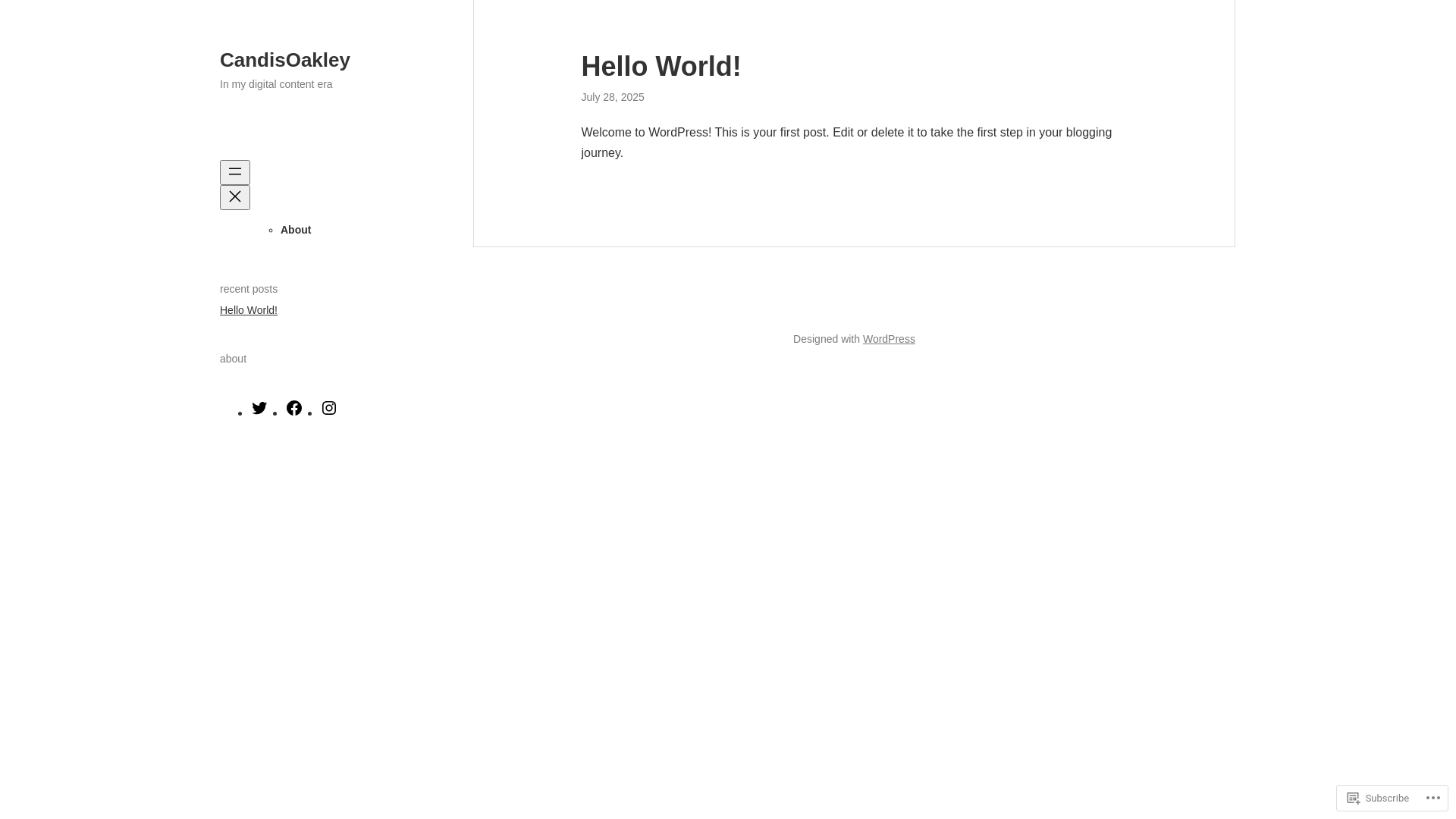 website screenshot of https://candisoakley.blog/