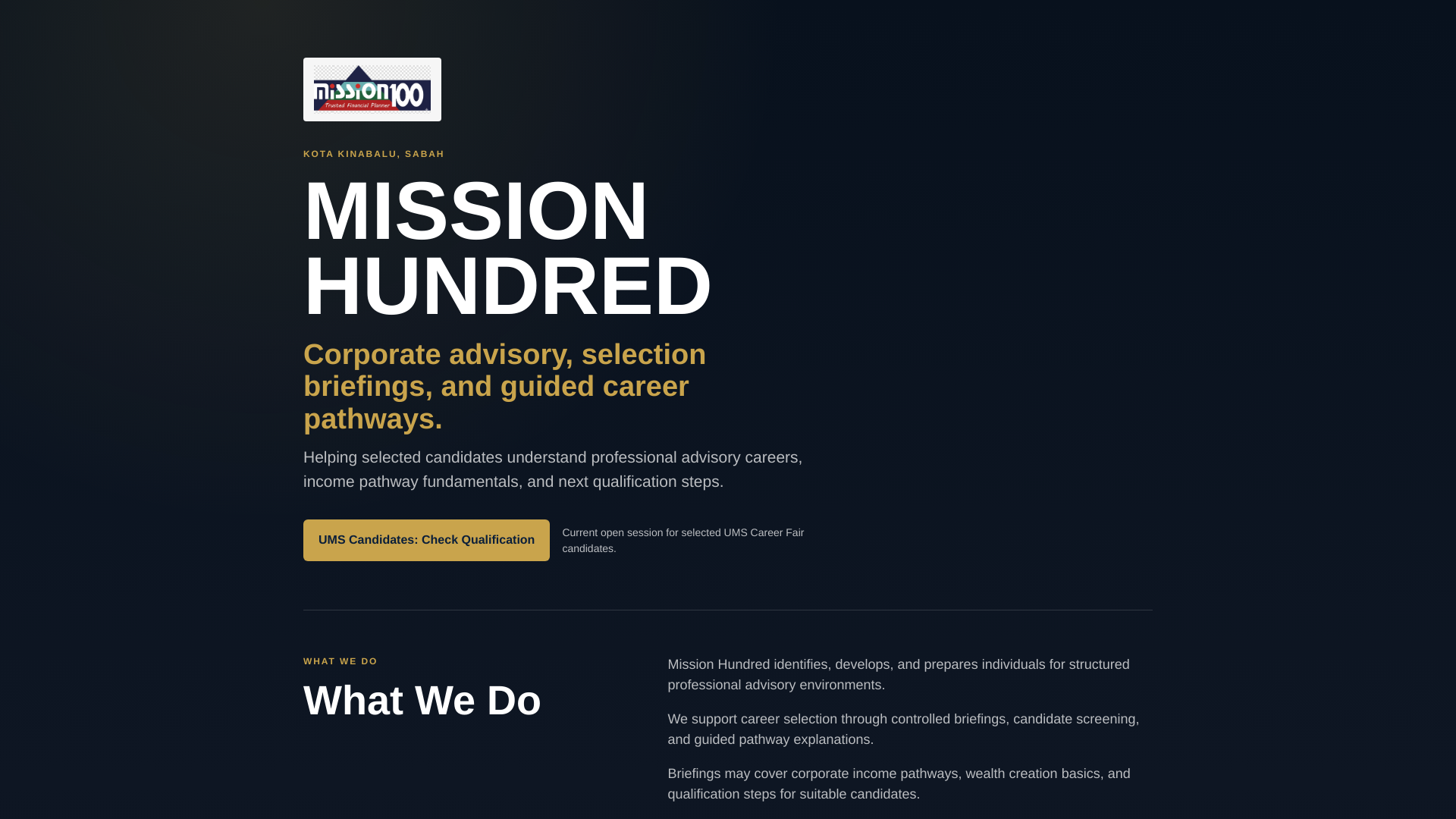 website screenshot of https://missionhundred-site.pages.dev/