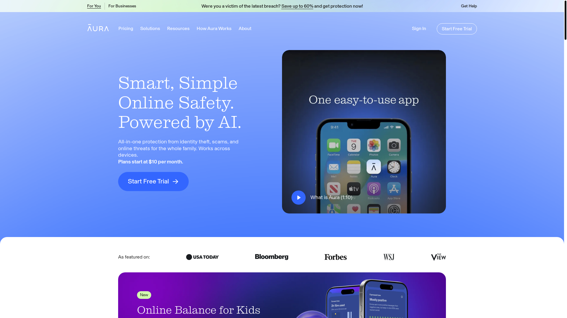 website screenshot of https://www.aura.com/