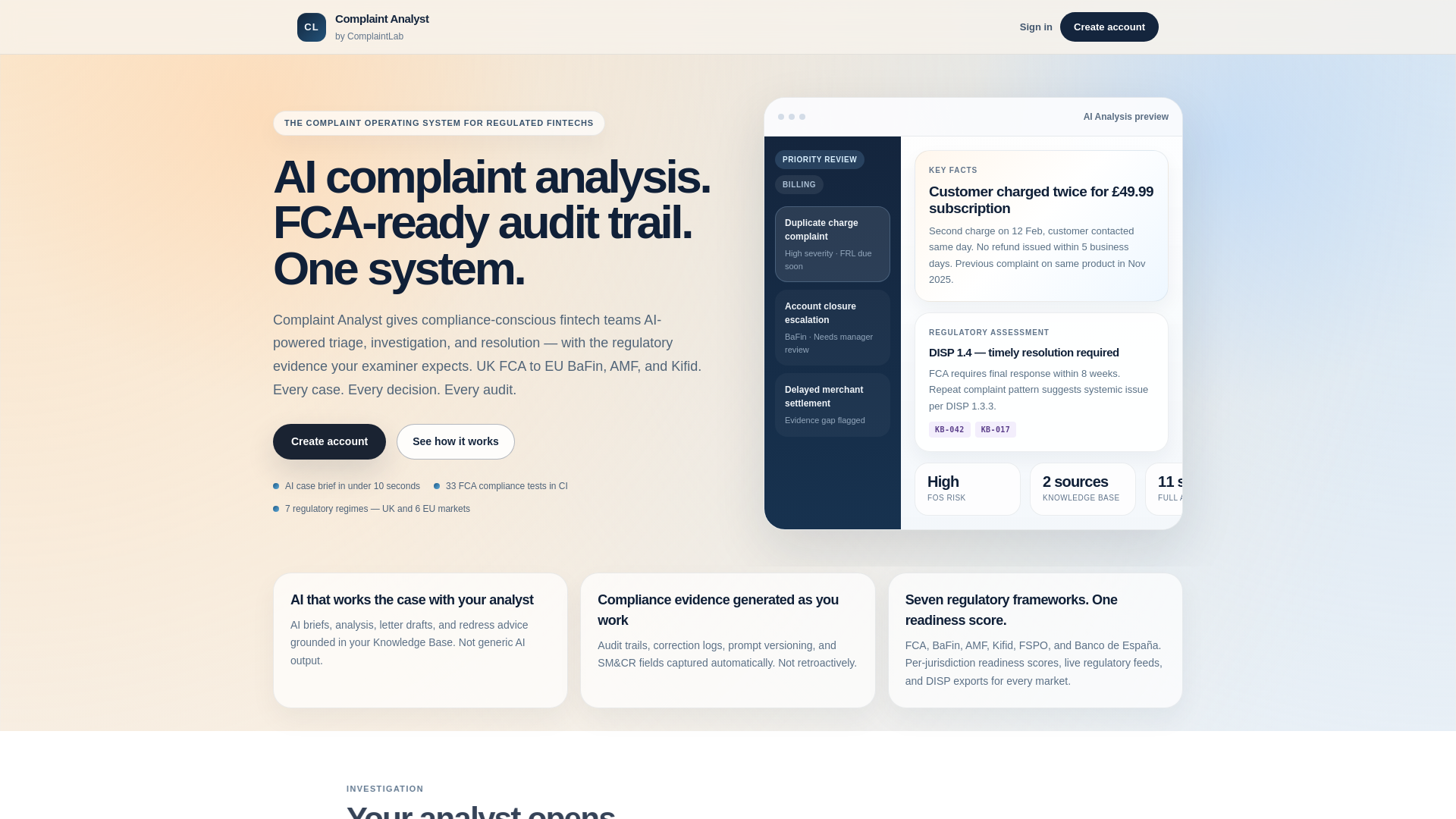 website screenshot of https://complaintlab.com/