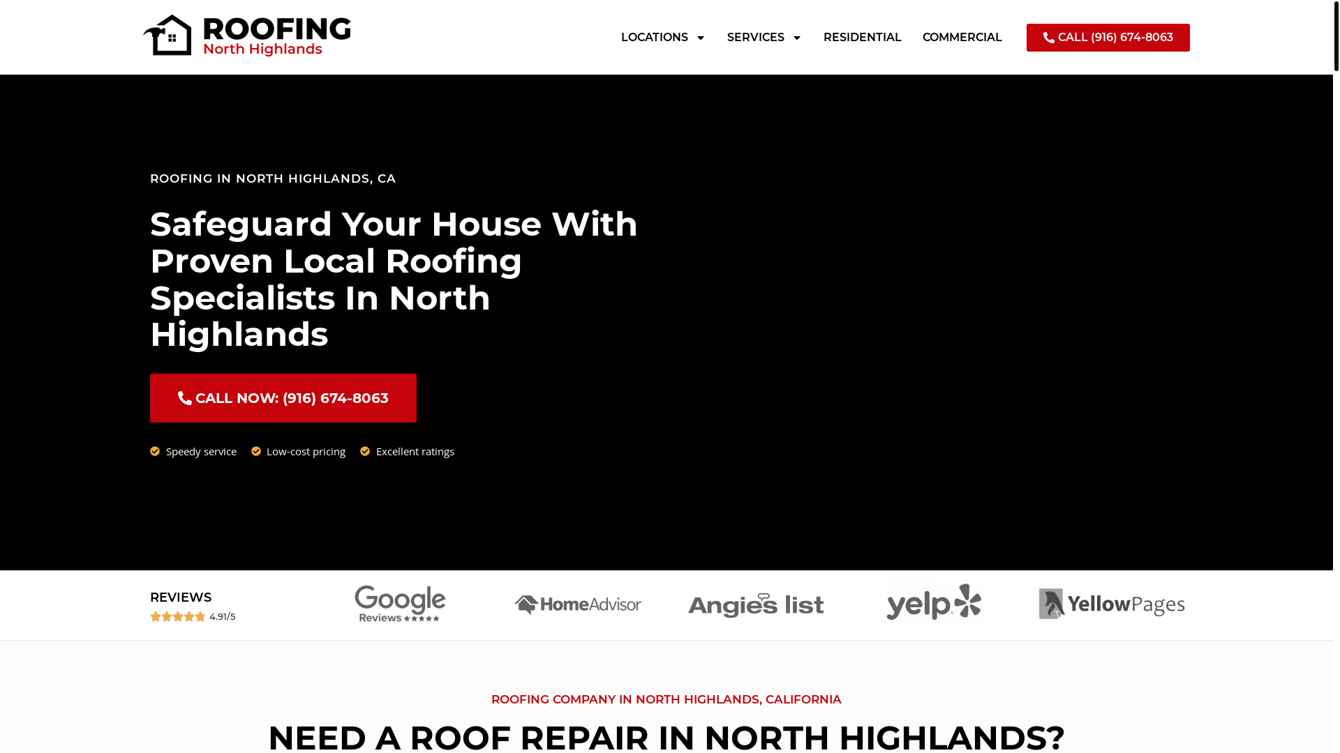 website screenshot of https://roofingnorthhighlands.com/