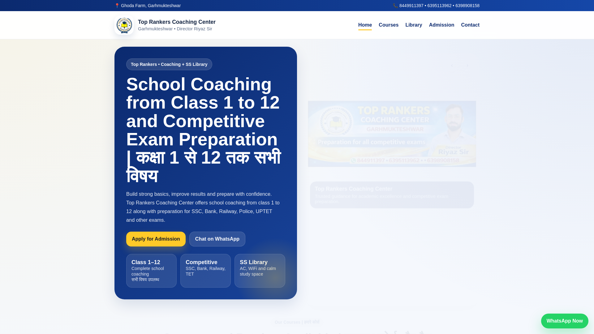 website screenshot of https://toprankersgarhmukteshwar.com/