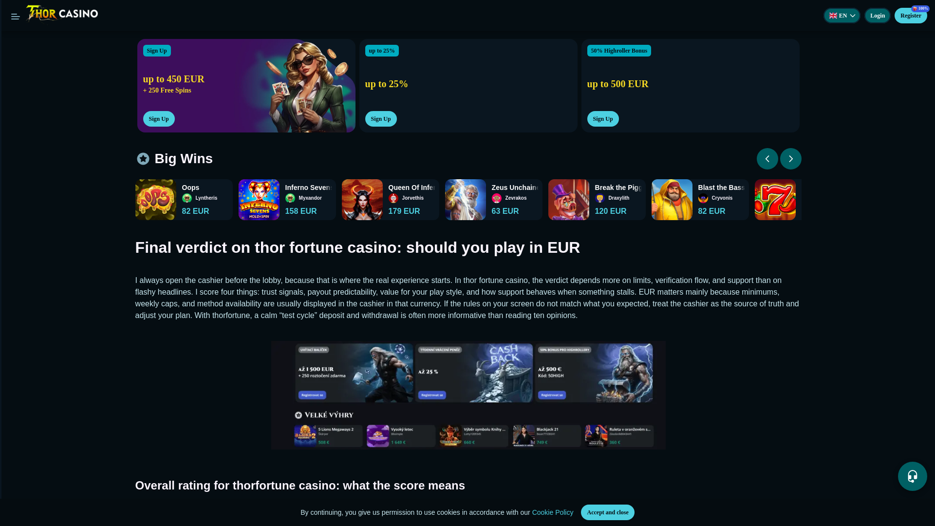 website screenshot of https://thor-fortunes.org/