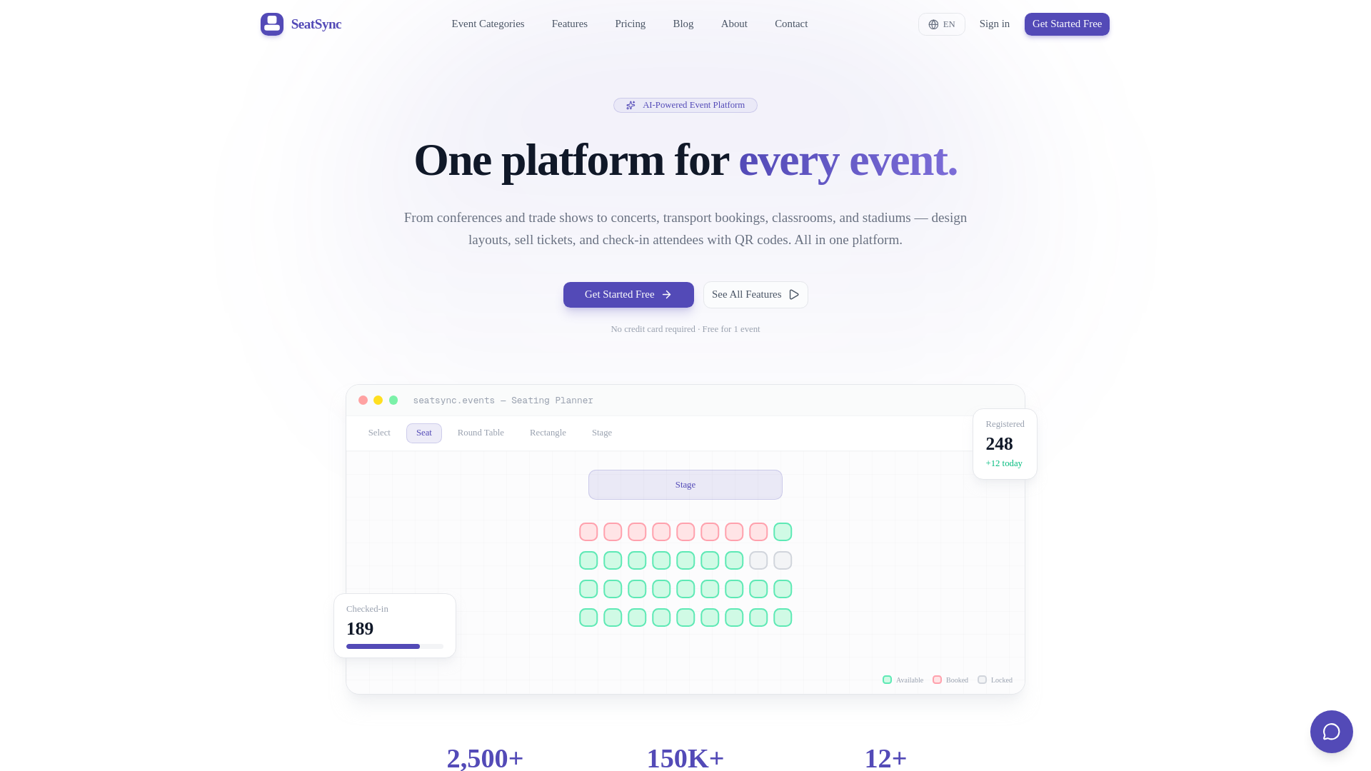 website screenshot of https://seatsync.events