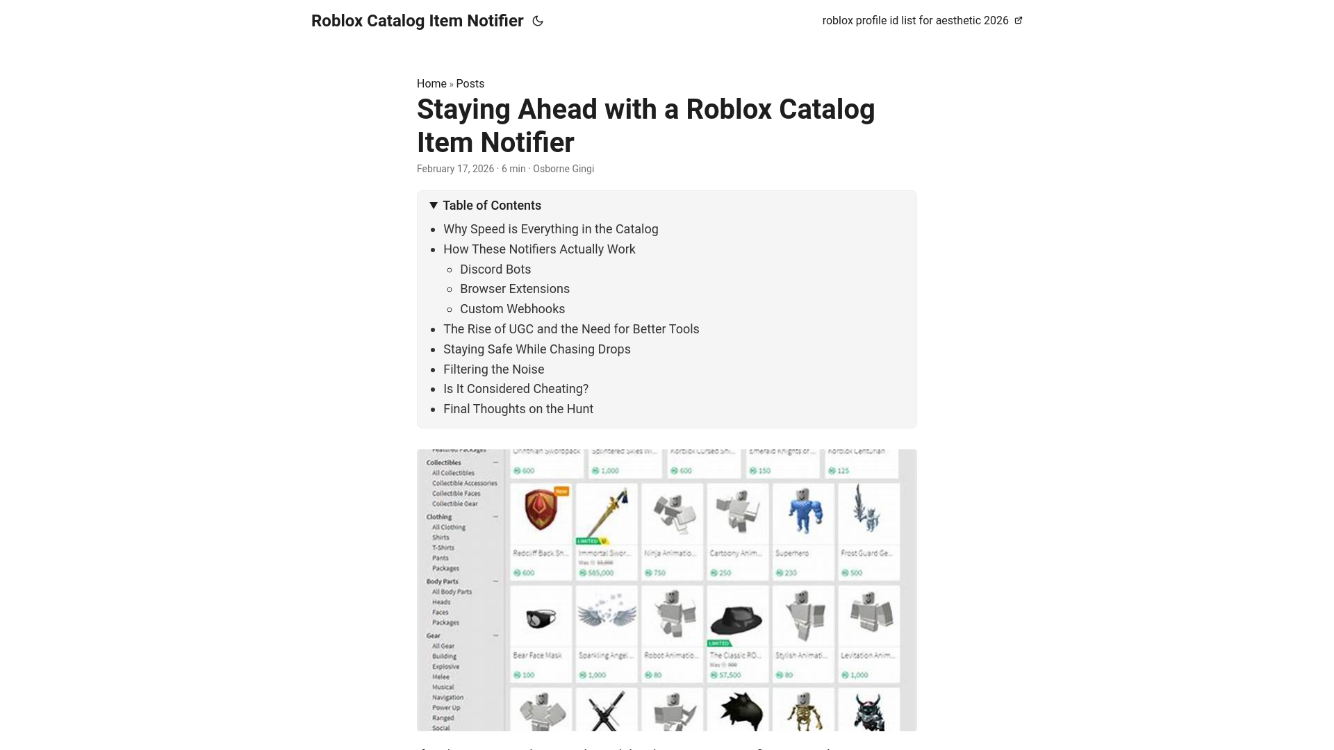website screenshot of https://roblox-catalog-item-notifier.pages.dev/