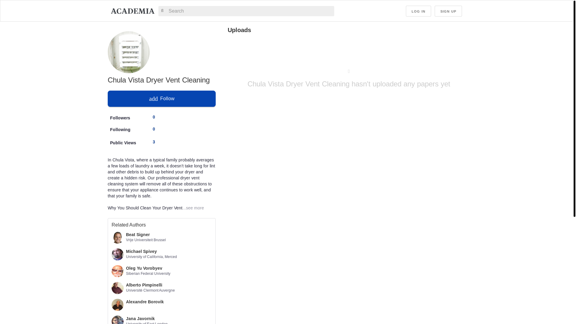 website screenshot of https://independent.academia.edu/ChulaVistaDryerVentCleaning