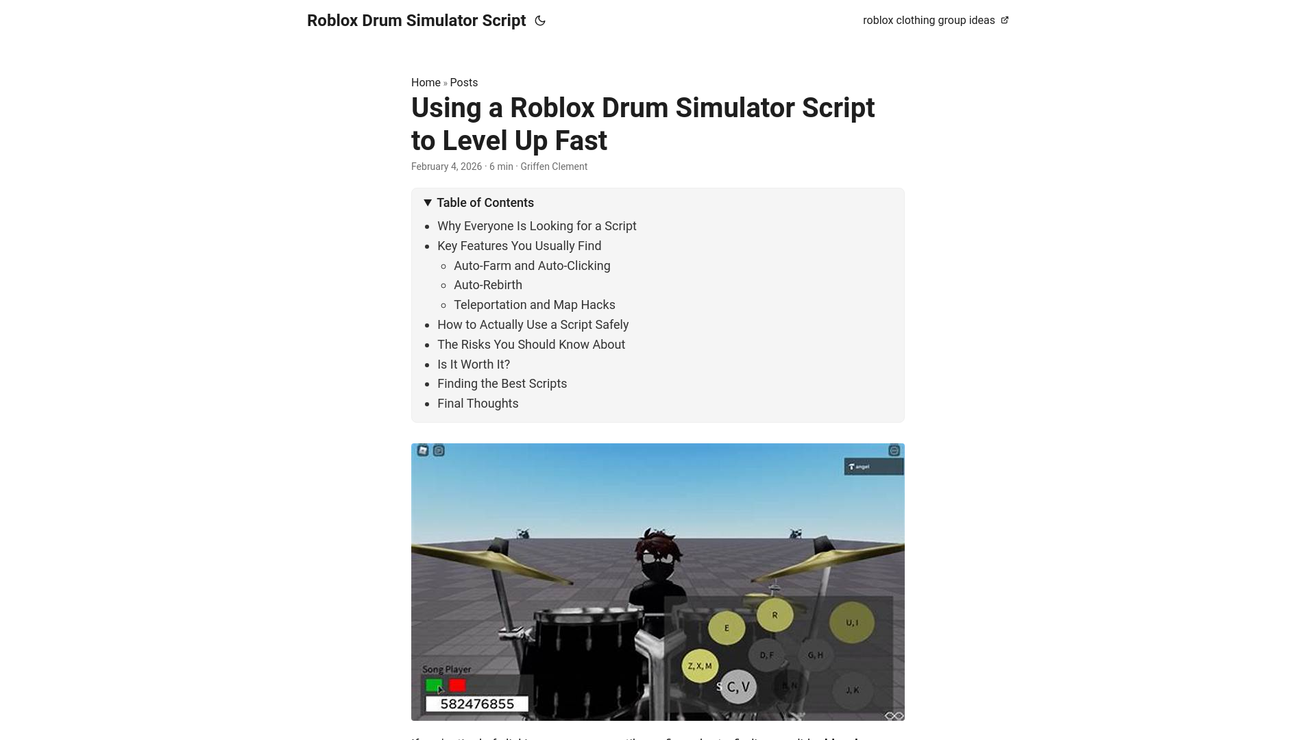 website screenshot of https://roblox-drum-simulator-script.pages.dev/