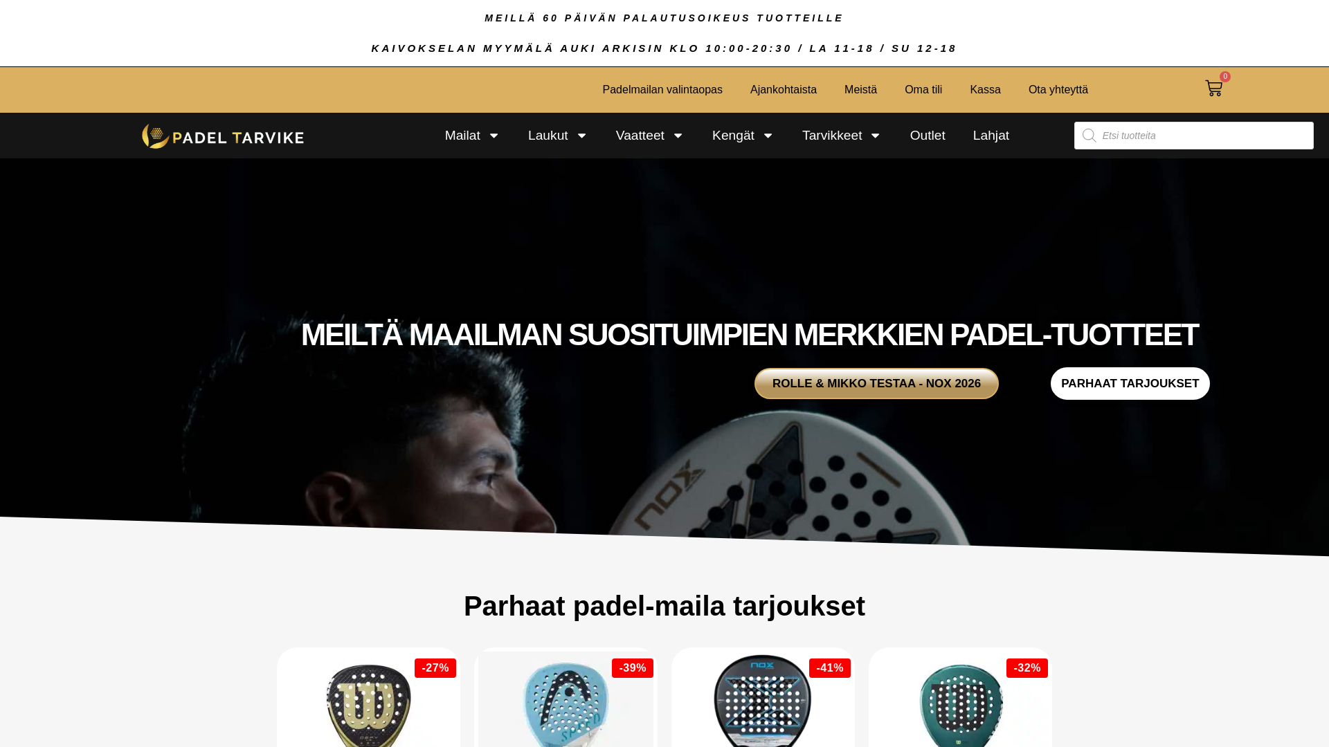 website screenshot of https://padeltarvike.fi