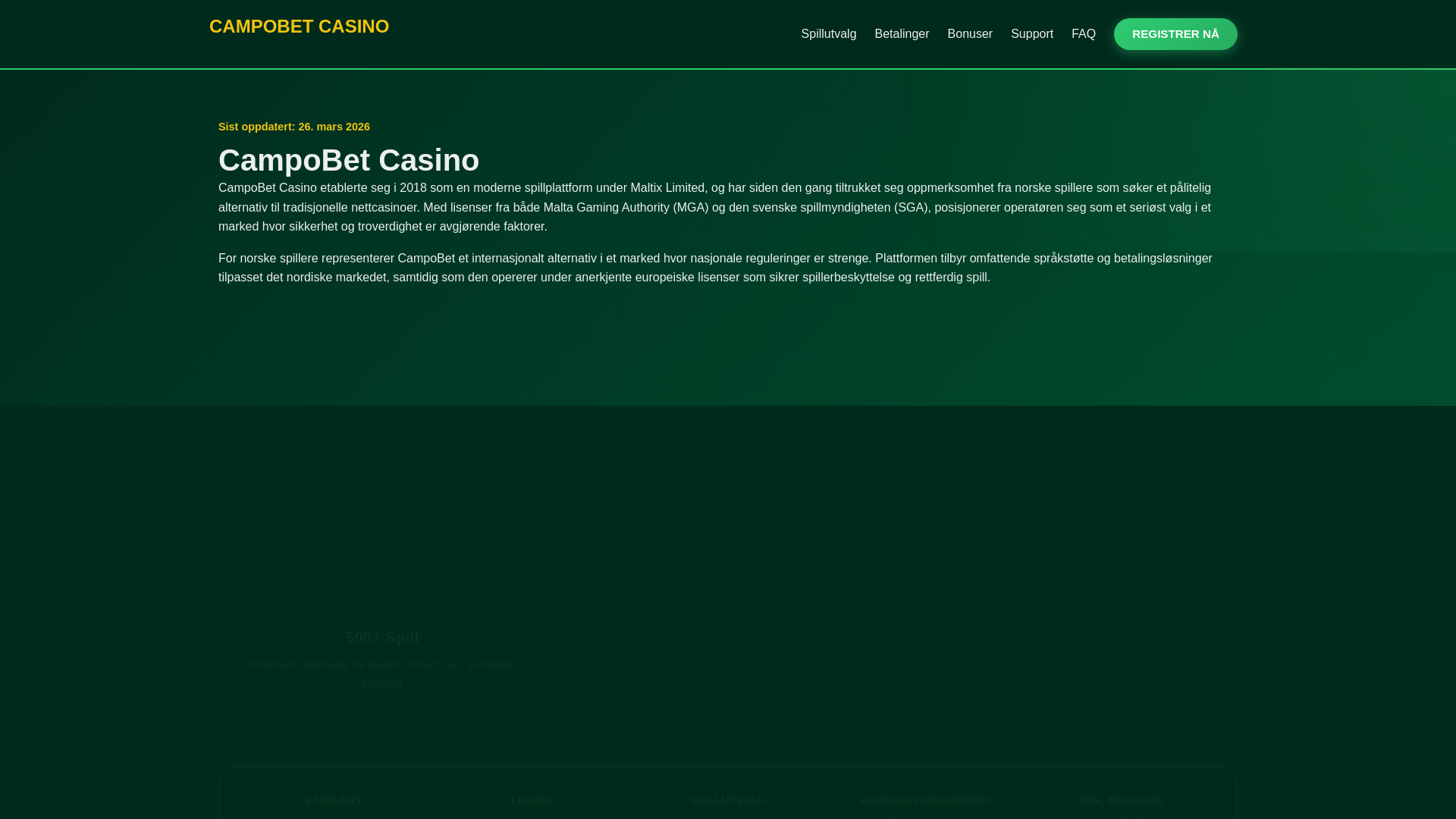 website screenshot of https://campobet.no