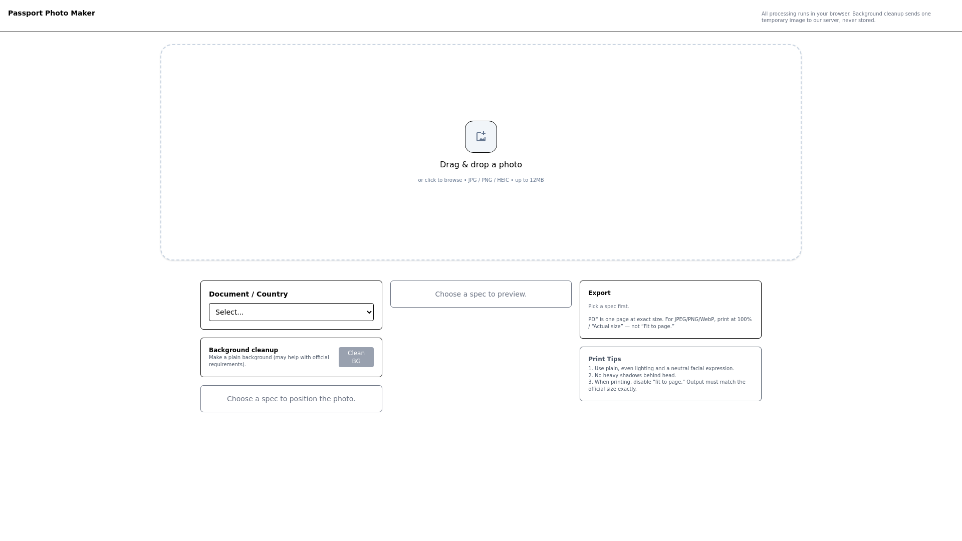 website screenshot of https://passport-photo-generator.org/