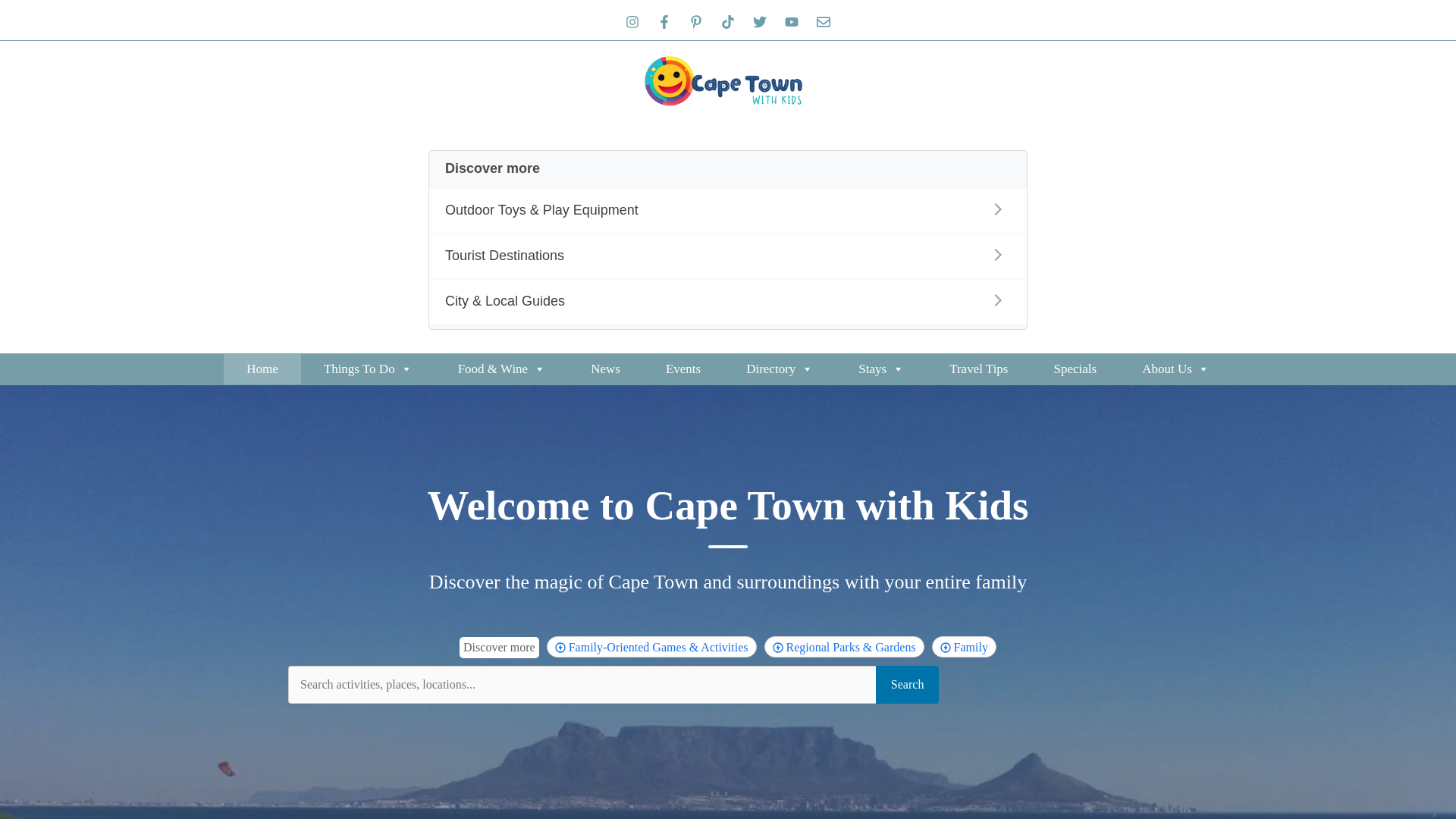 website screenshot of https://capetownwithkids.com
