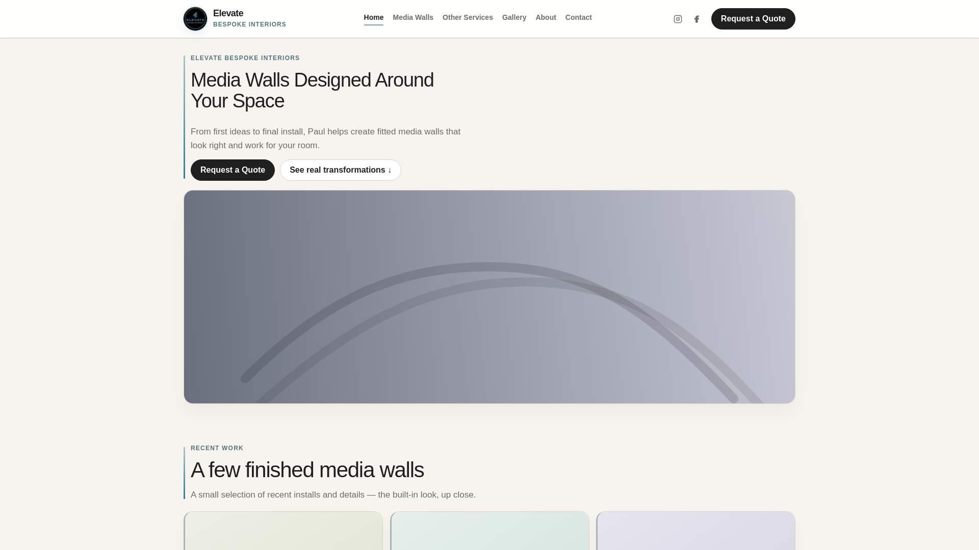website screenshot of https://elevatebespokeinteriors.com/