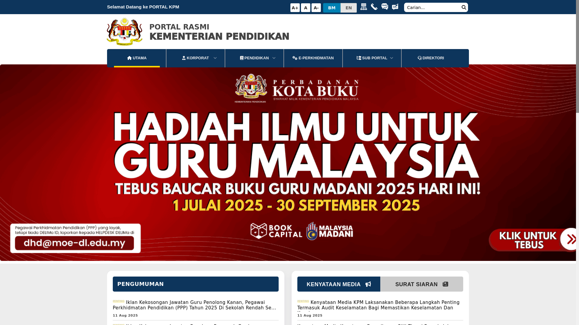 website screenshot of https://moe.gov.my/
