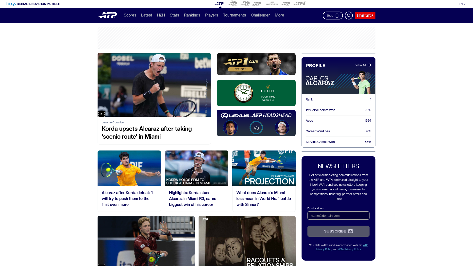 website screenshot of https://www.atptour.com