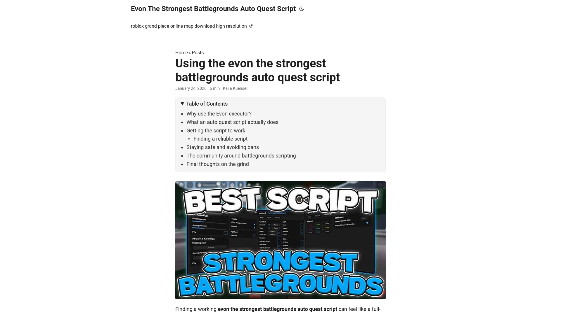 website screenshot of https://evon-the-strongest-battlegrounds-auto-quest-script.pages.dev/