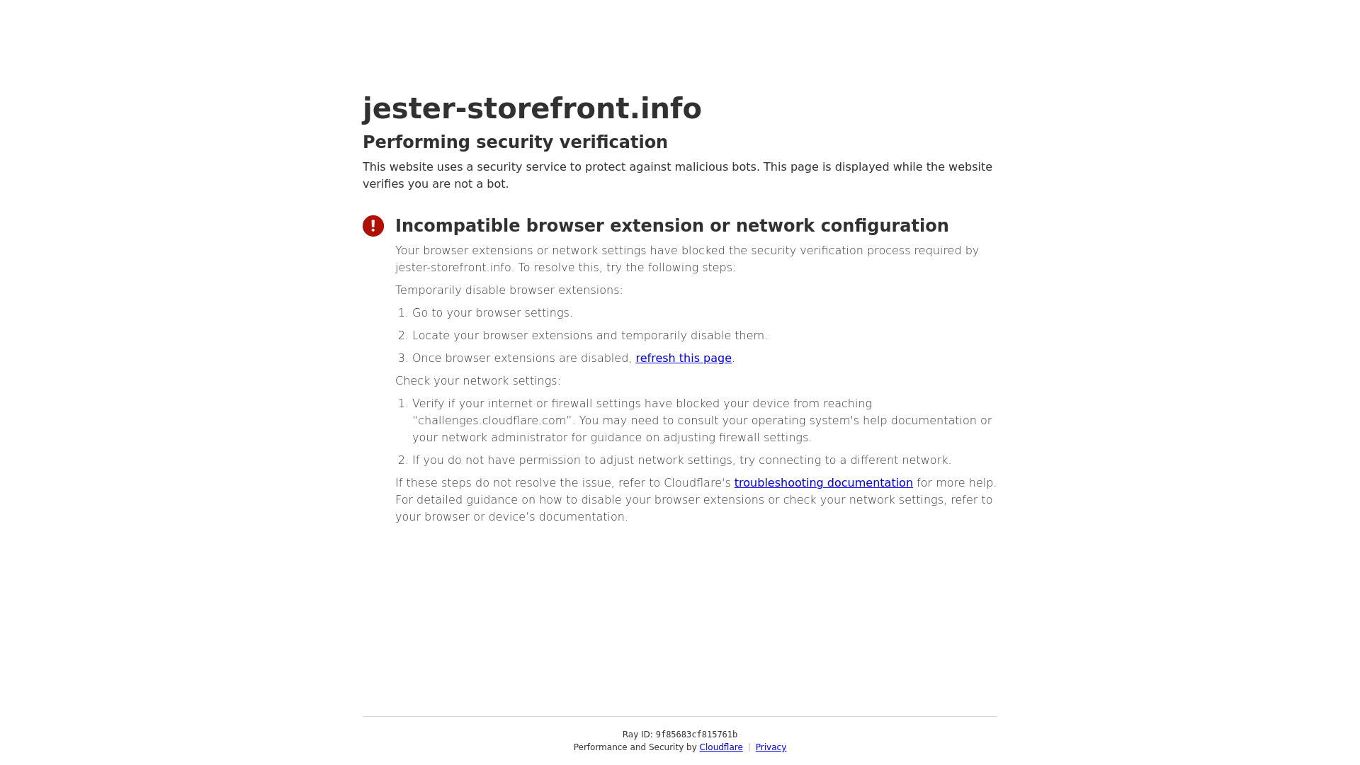 website screenshot of https://jester-storefront.info/