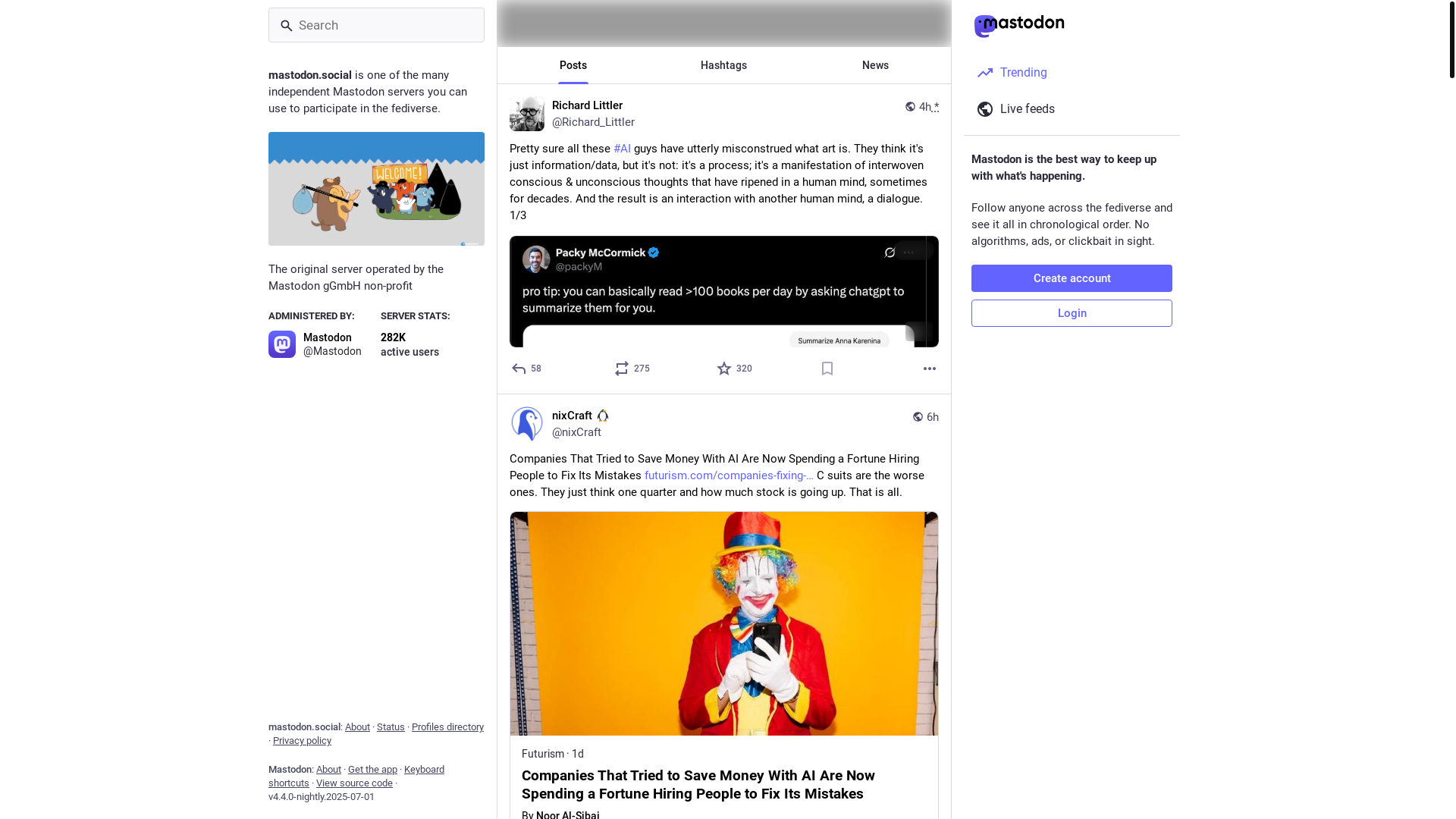 website screenshot of https://mastodon.social/