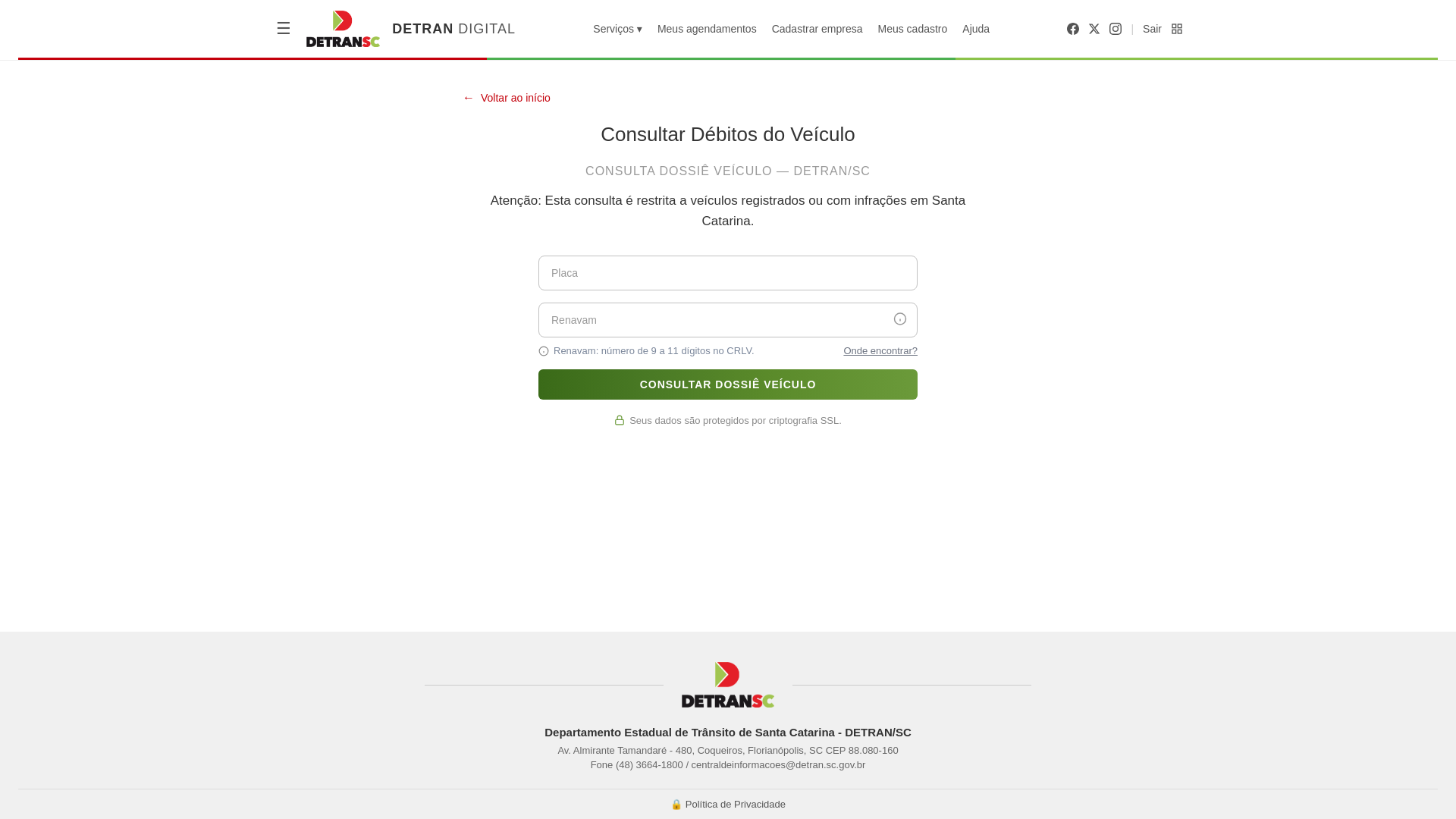 website screenshot of https://portalveiculares-sc.com