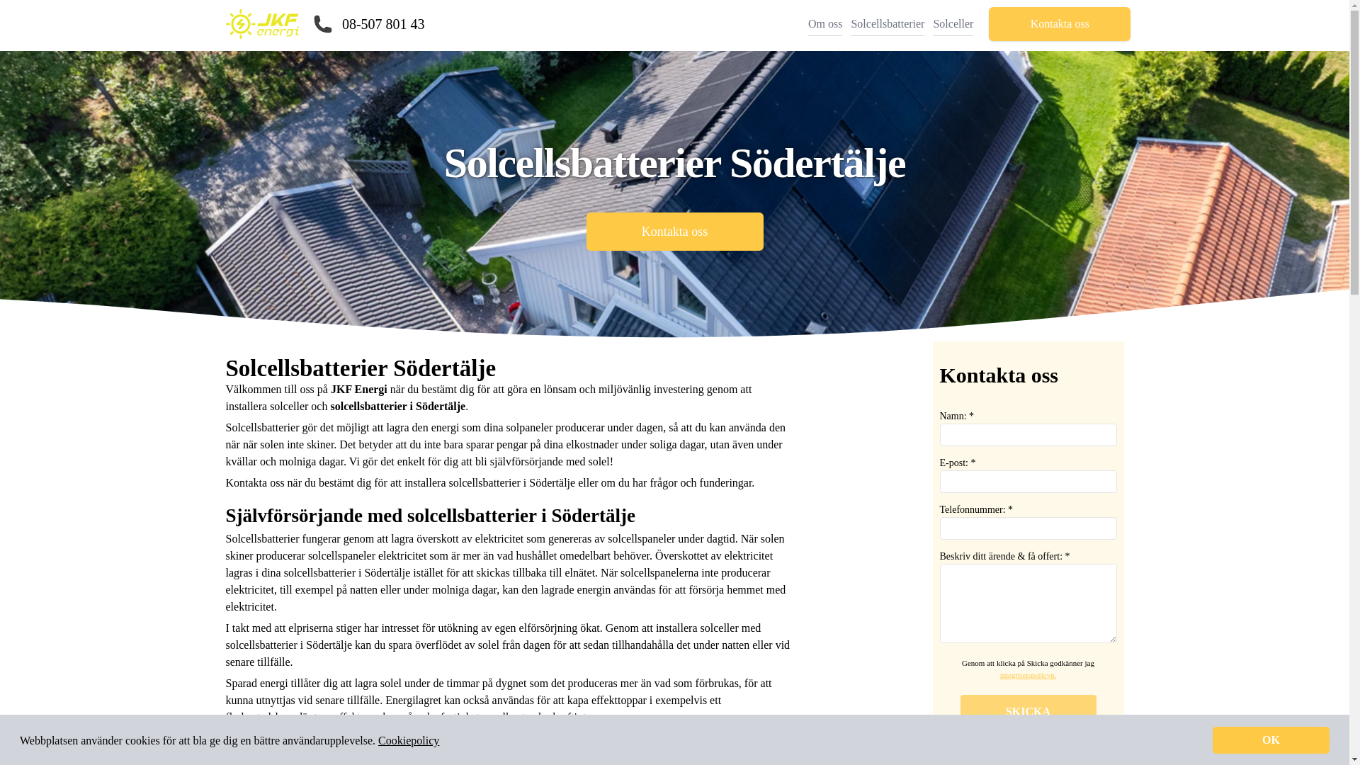 website screenshot of https://solcellsbatteriersodertalje.se/