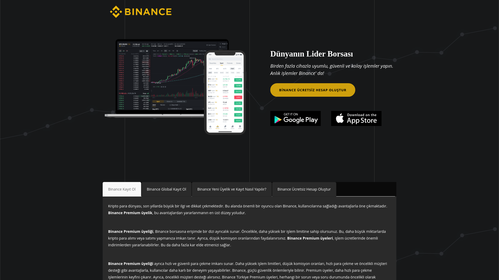 website screenshot of https://binancepremium.com/