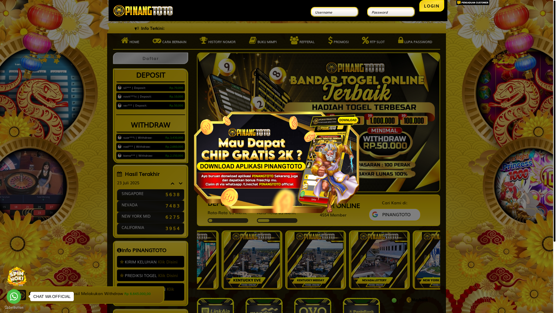 website screenshot of https://pinangtotosultan.com/