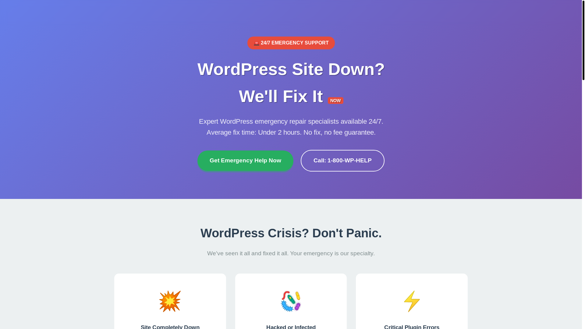 website screenshot of https://wordpressemergencyroom.com/