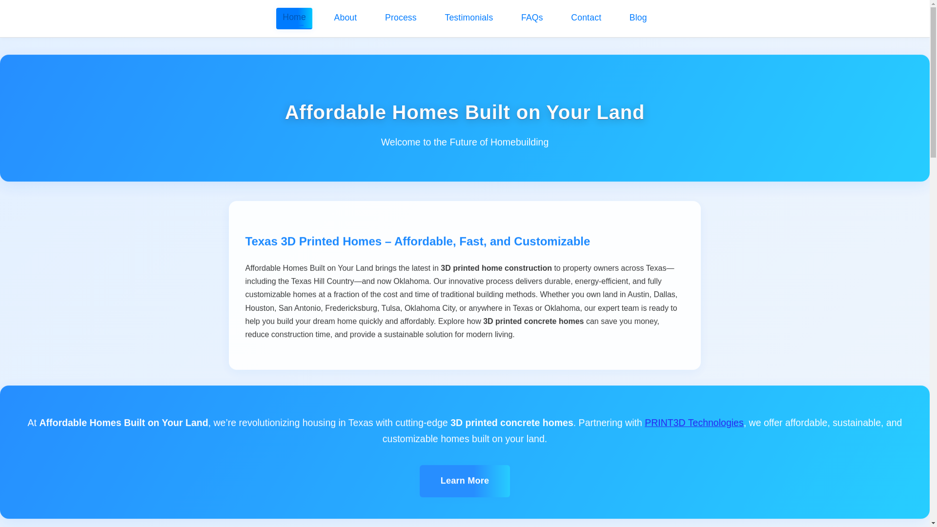 website screenshot of https://affordablehomesbuiltonyourland.com/