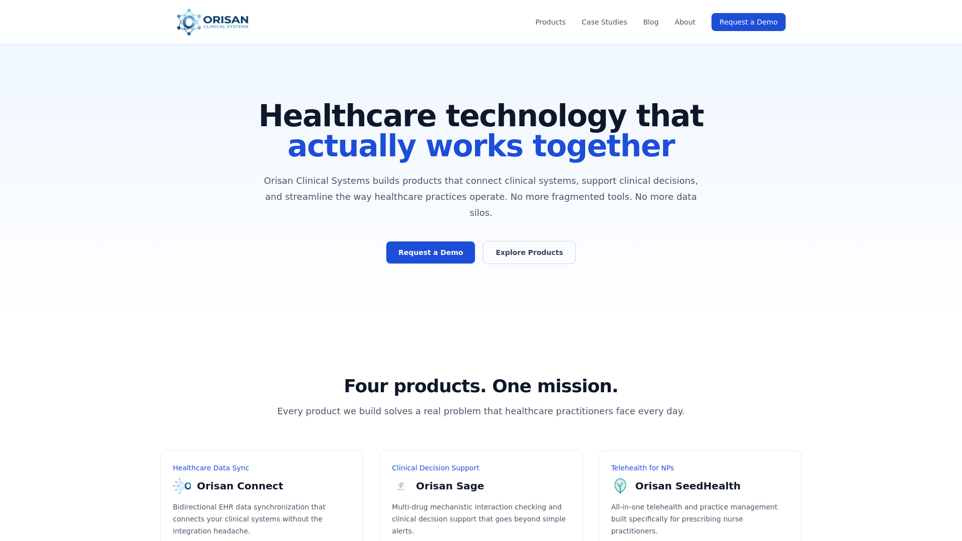 website screenshot of https://orisanclinicalsystems.com